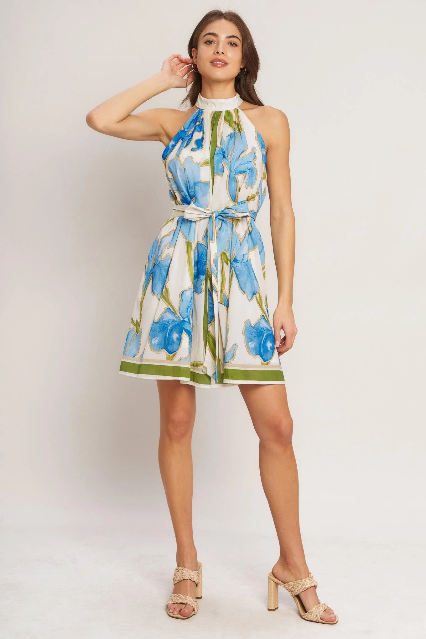 AZURE BLOOM HALTER WOVEN MINI DRESS - Image 4