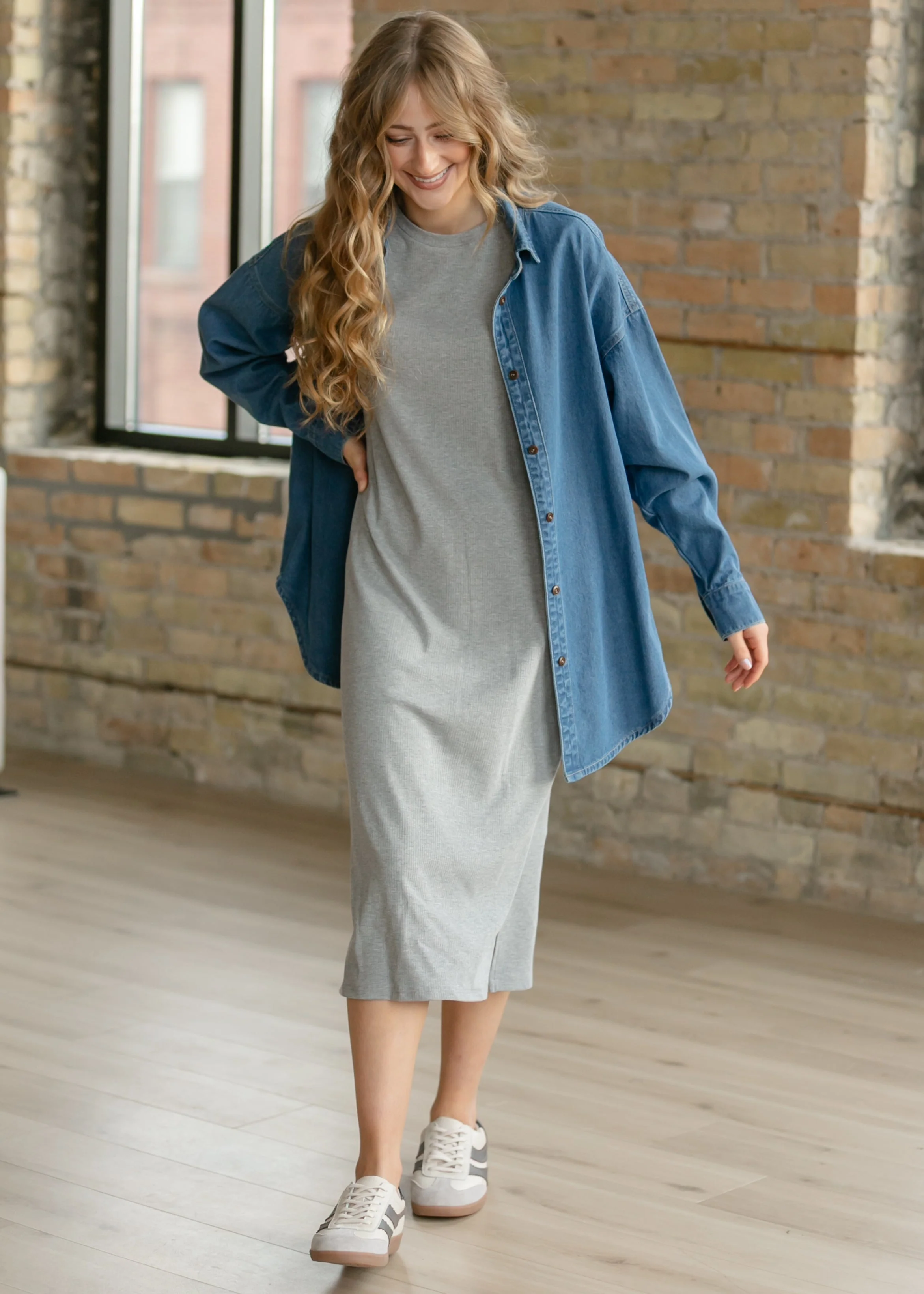 Baylor Gray Ribbed T-shirt Dress - Image 2