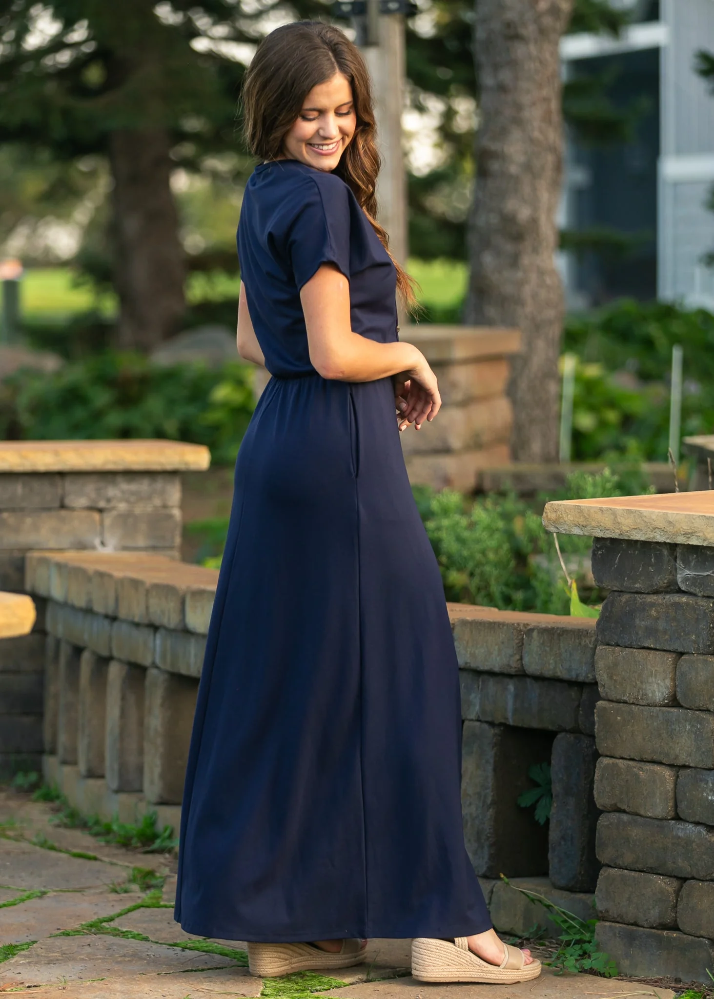 Ella Navy Cinched Waist Maxi Dress - Image 10