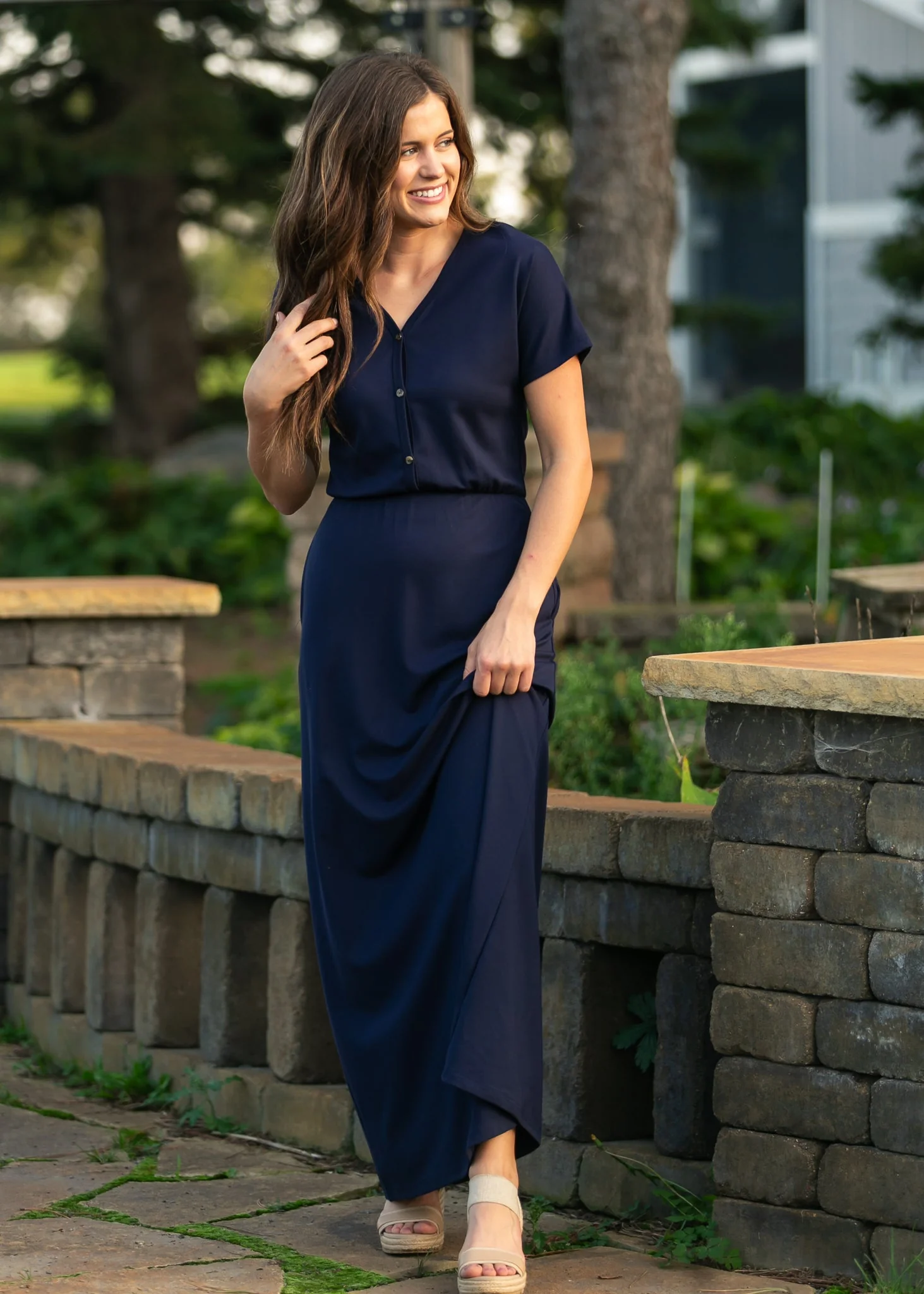 Ella Navy Cinched Waist Maxi Dress - Image 5