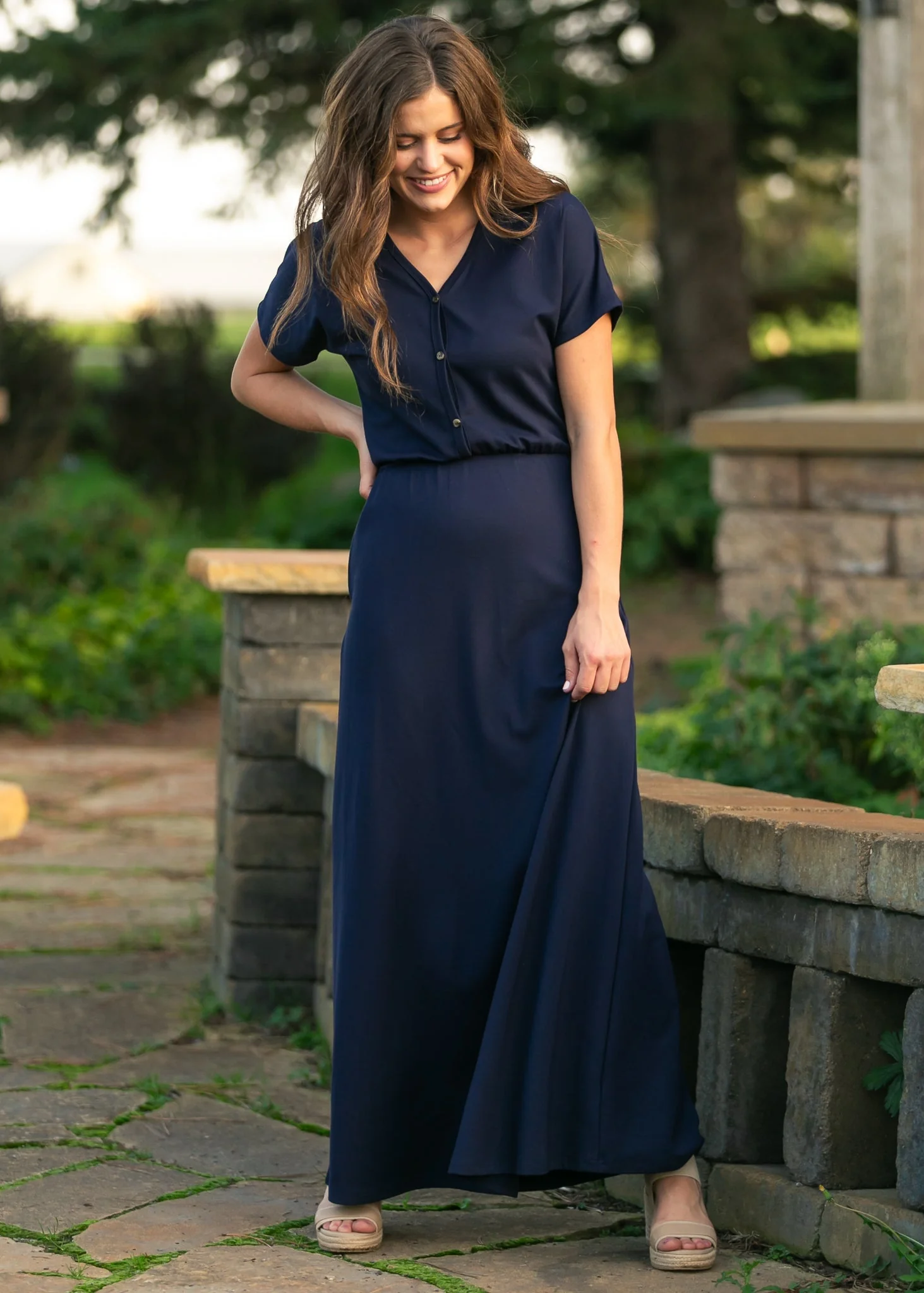 Ella Navy Cinched Waist Maxi Dress - Image 7