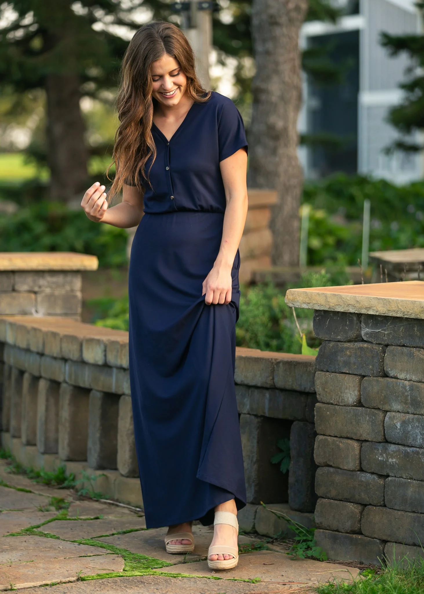 Ella Navy Cinched Waist Maxi Dress - Image 8