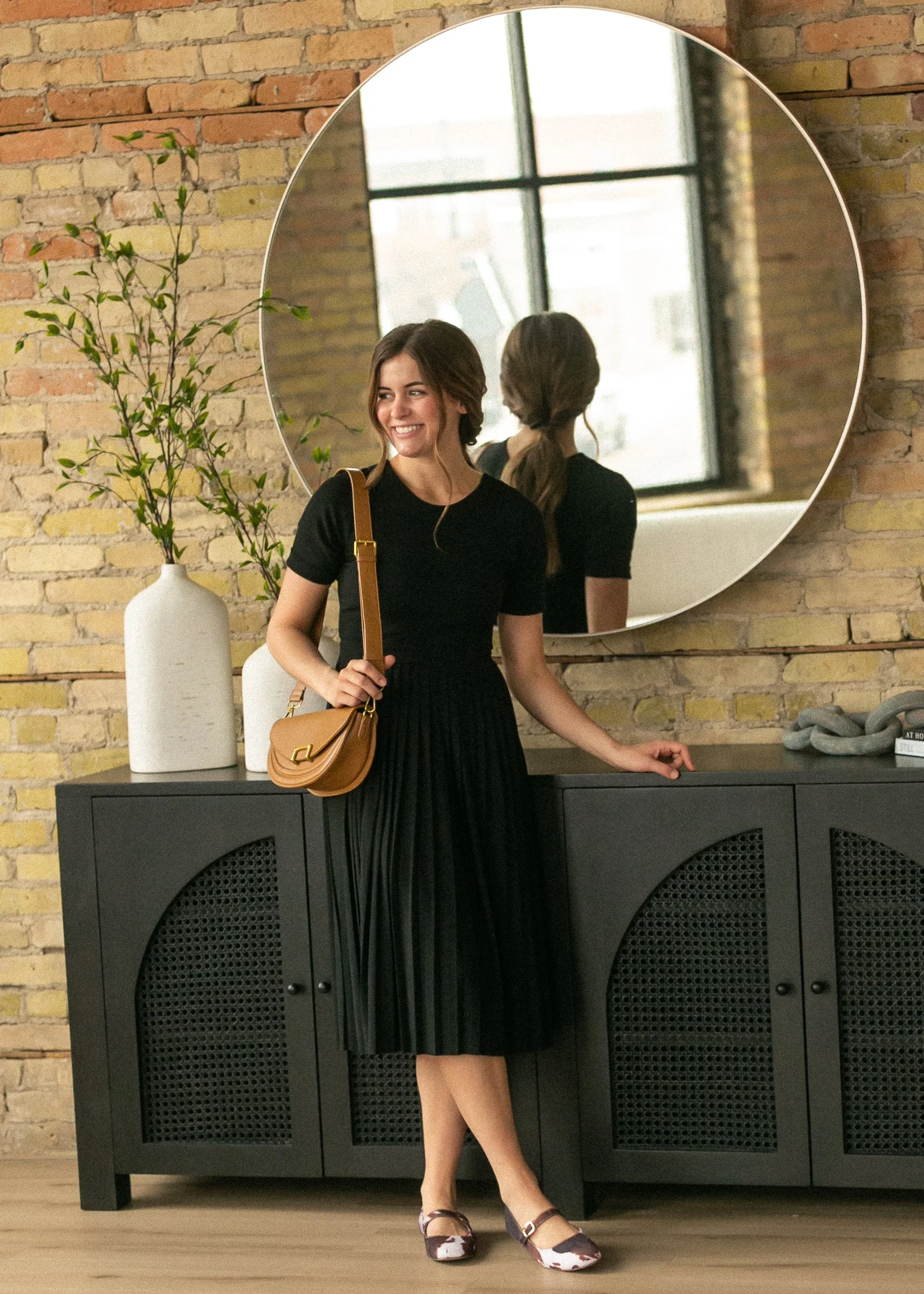 Emersyn Black Pleated Midi Dress - Image 10