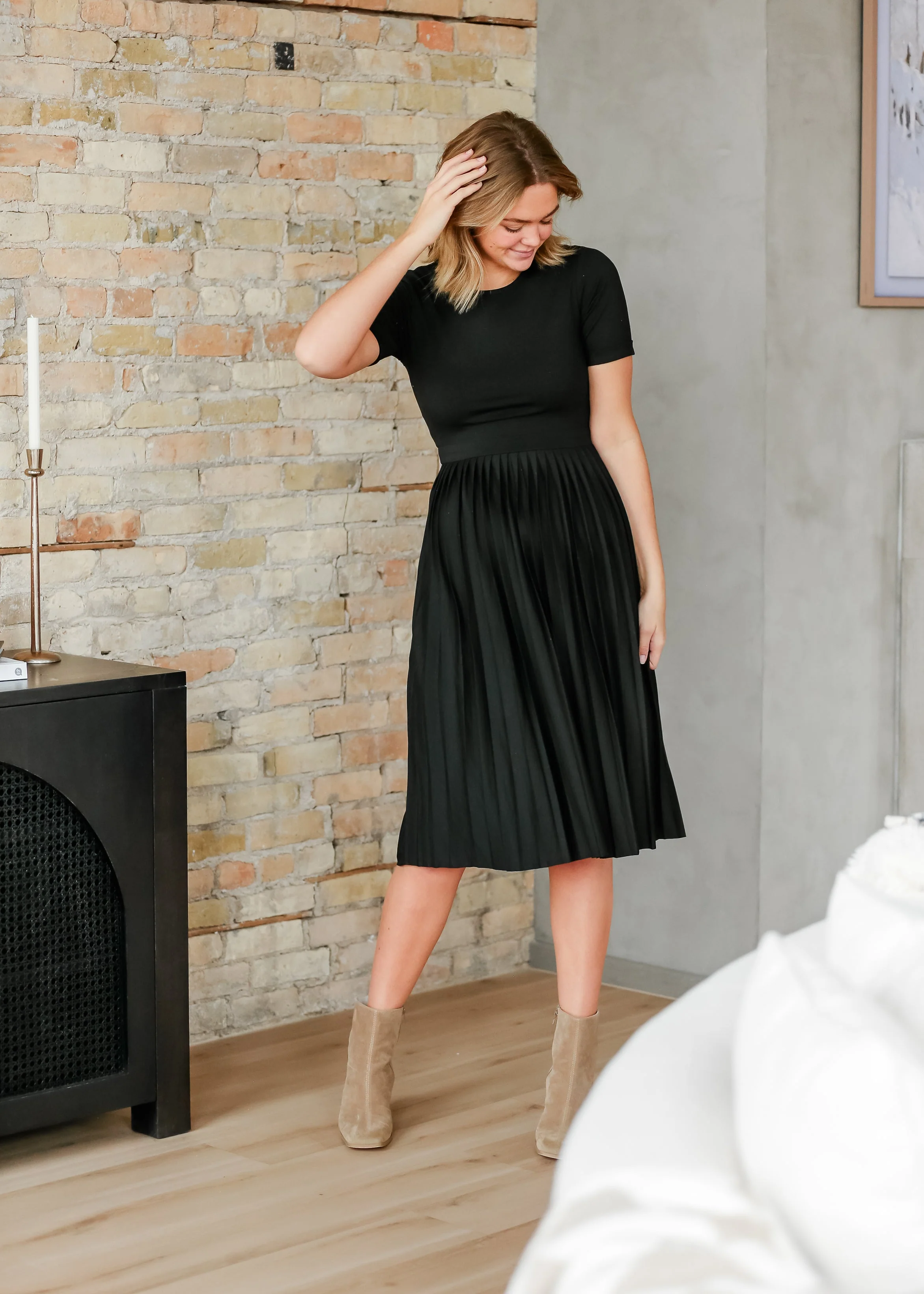 Emersyn Black Pleated Midi Dress - Image 12