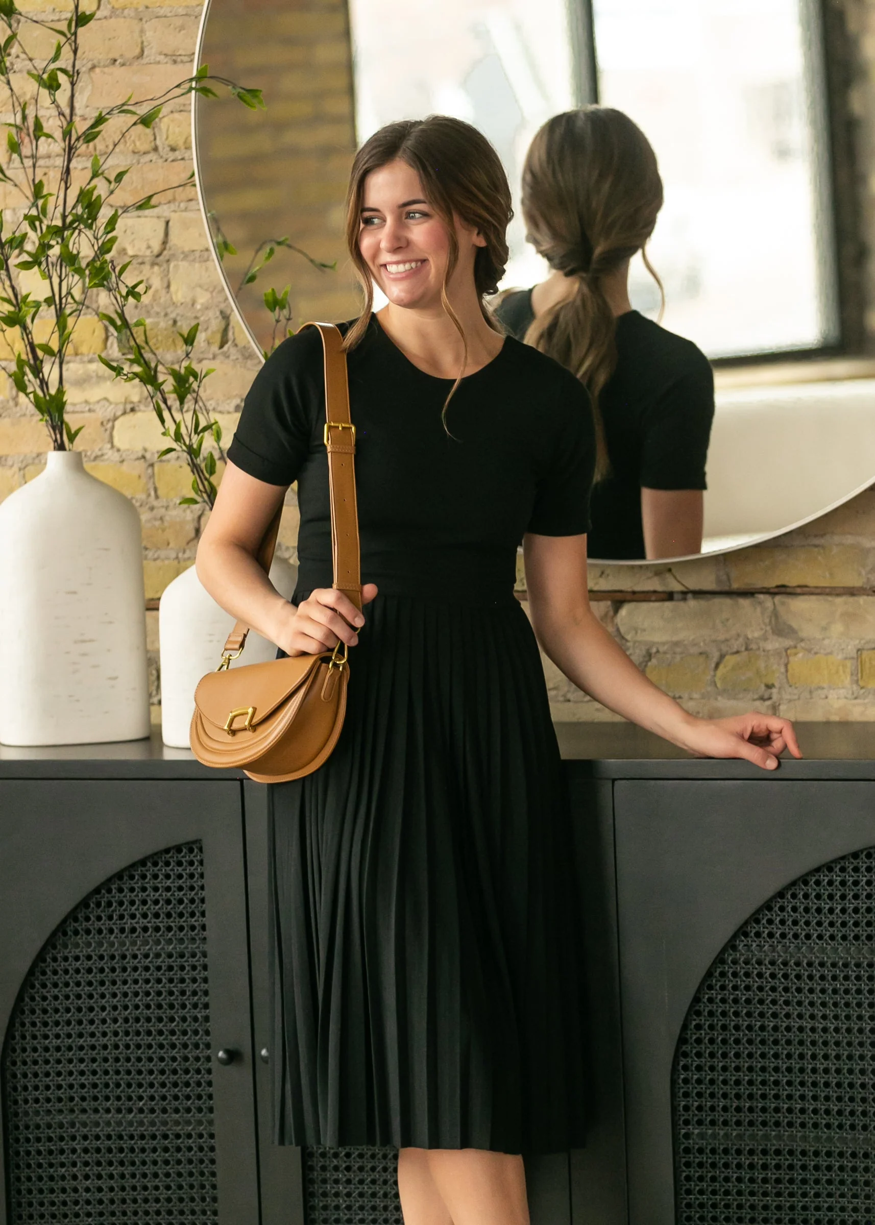 Emersyn Black Pleated Midi Dress - Image 4