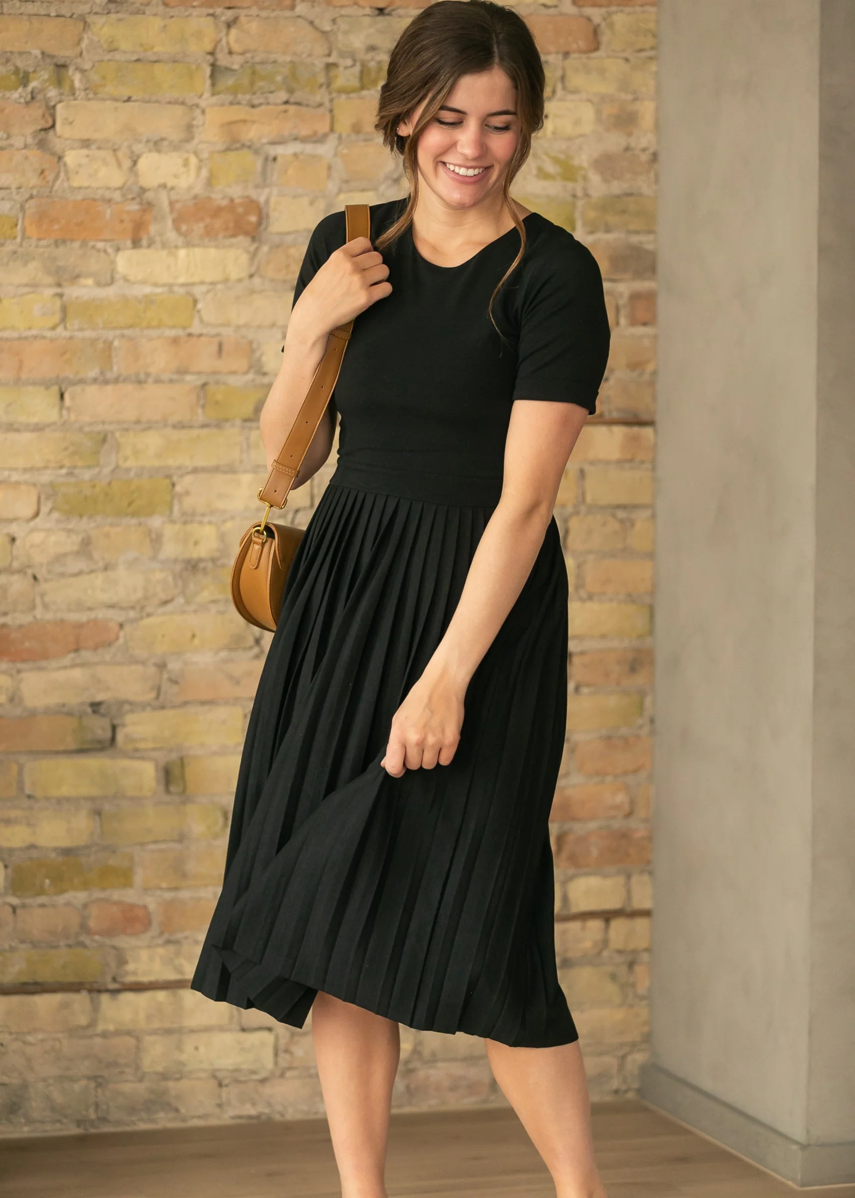 Emersyn Black Pleated Midi Dress - Image 5