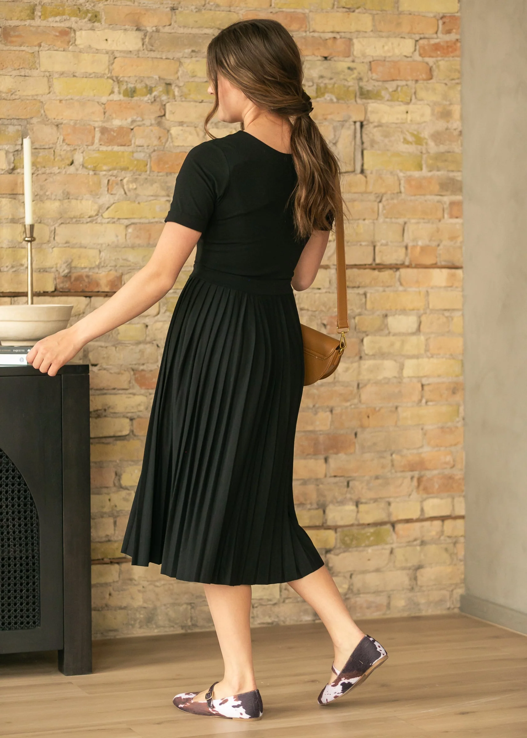 Emersyn Black Pleated Midi Dress - Image 6