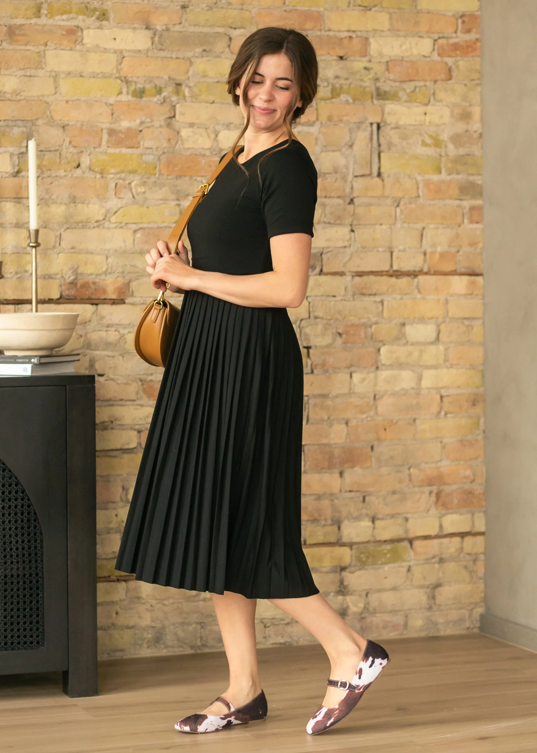 Emersyn Black Pleated Midi Dress - Image 7