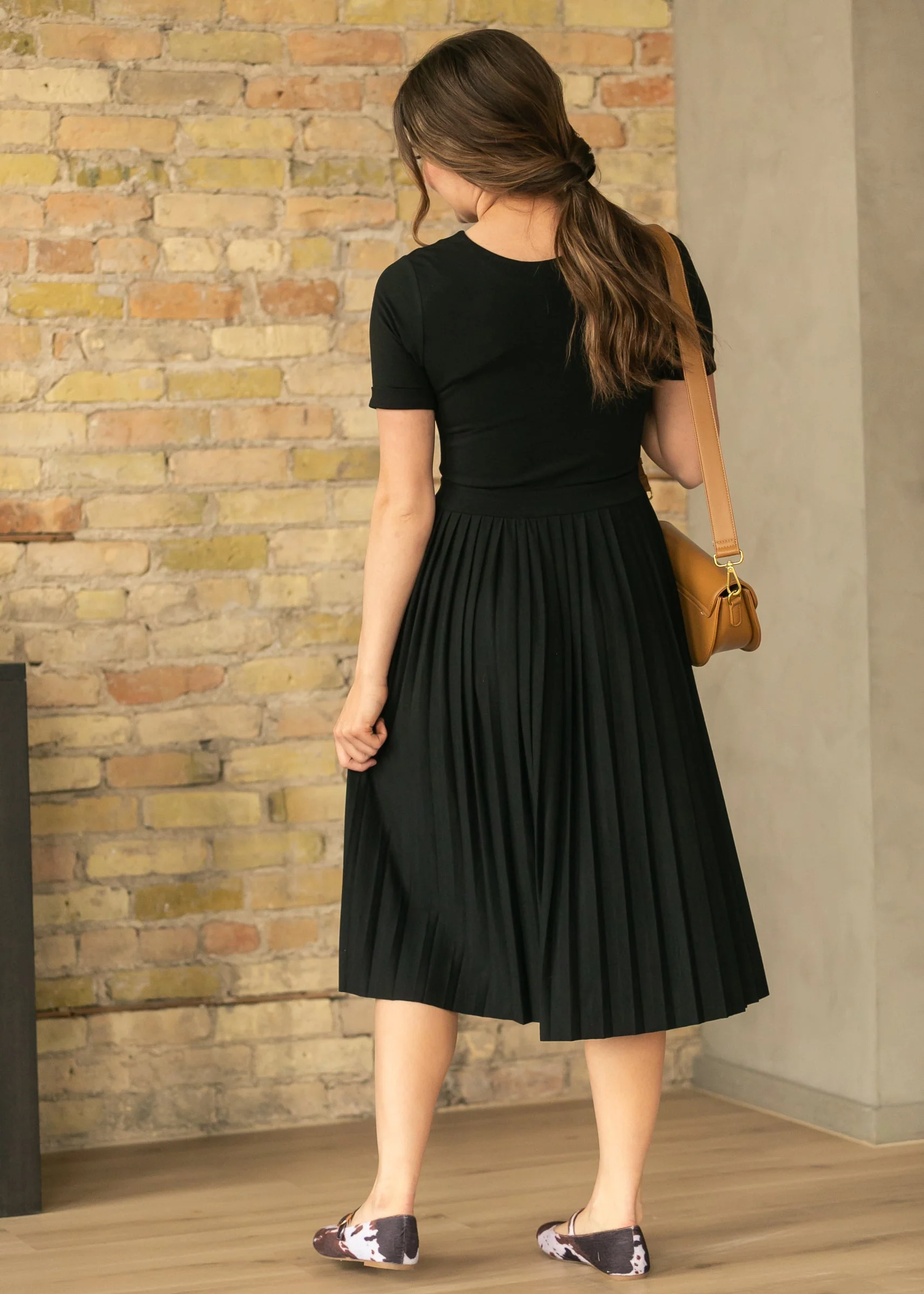 Emersyn Black Pleated Midi Dress - Image 8