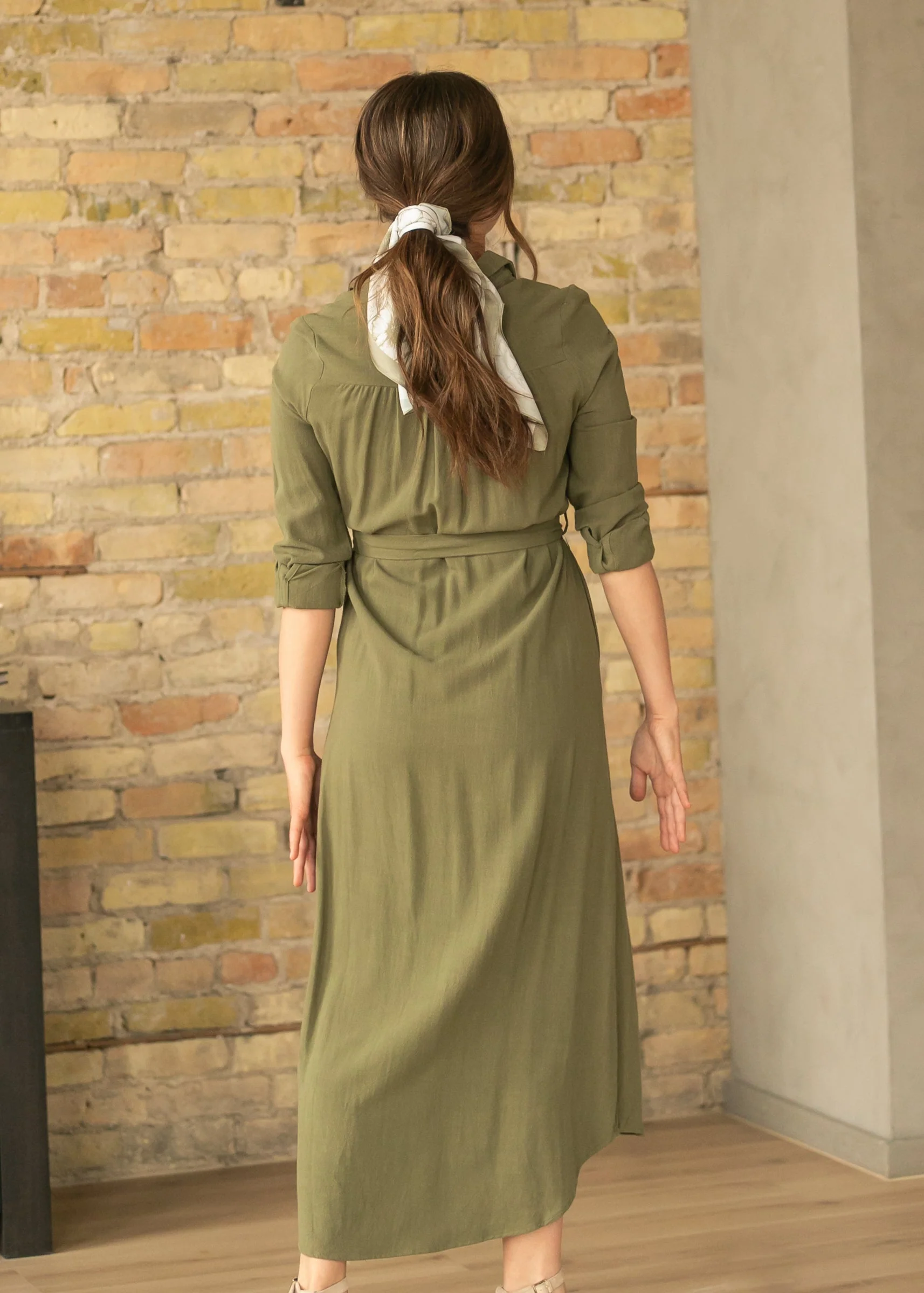 Essential Olive Long Sleeve Linen Shirt Dress - Image 4