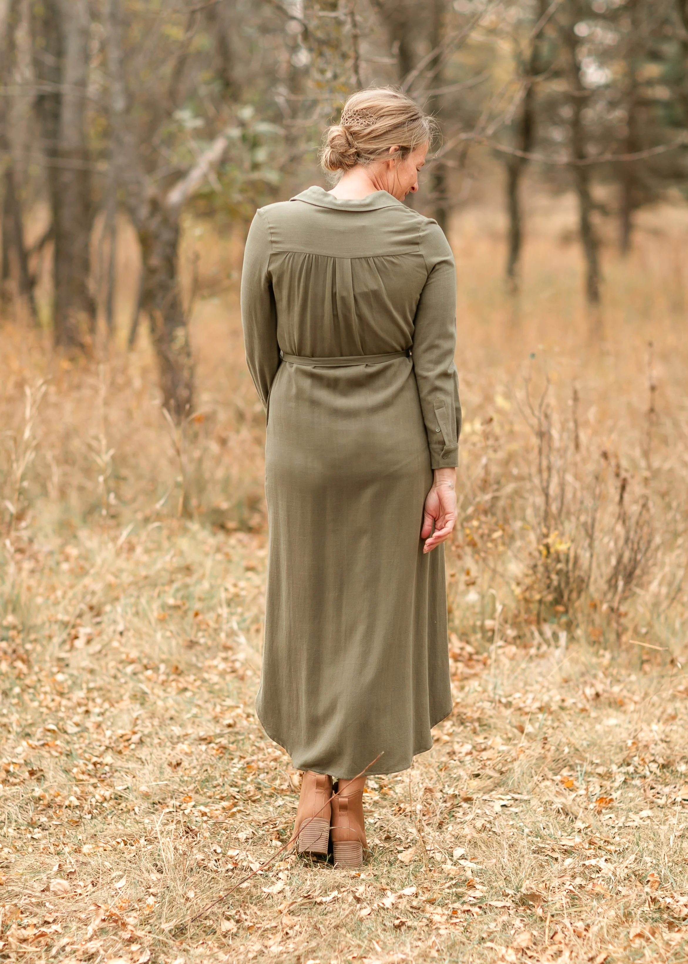 Essential Olive Long Sleeve Linen Shirt Dress - Image 8