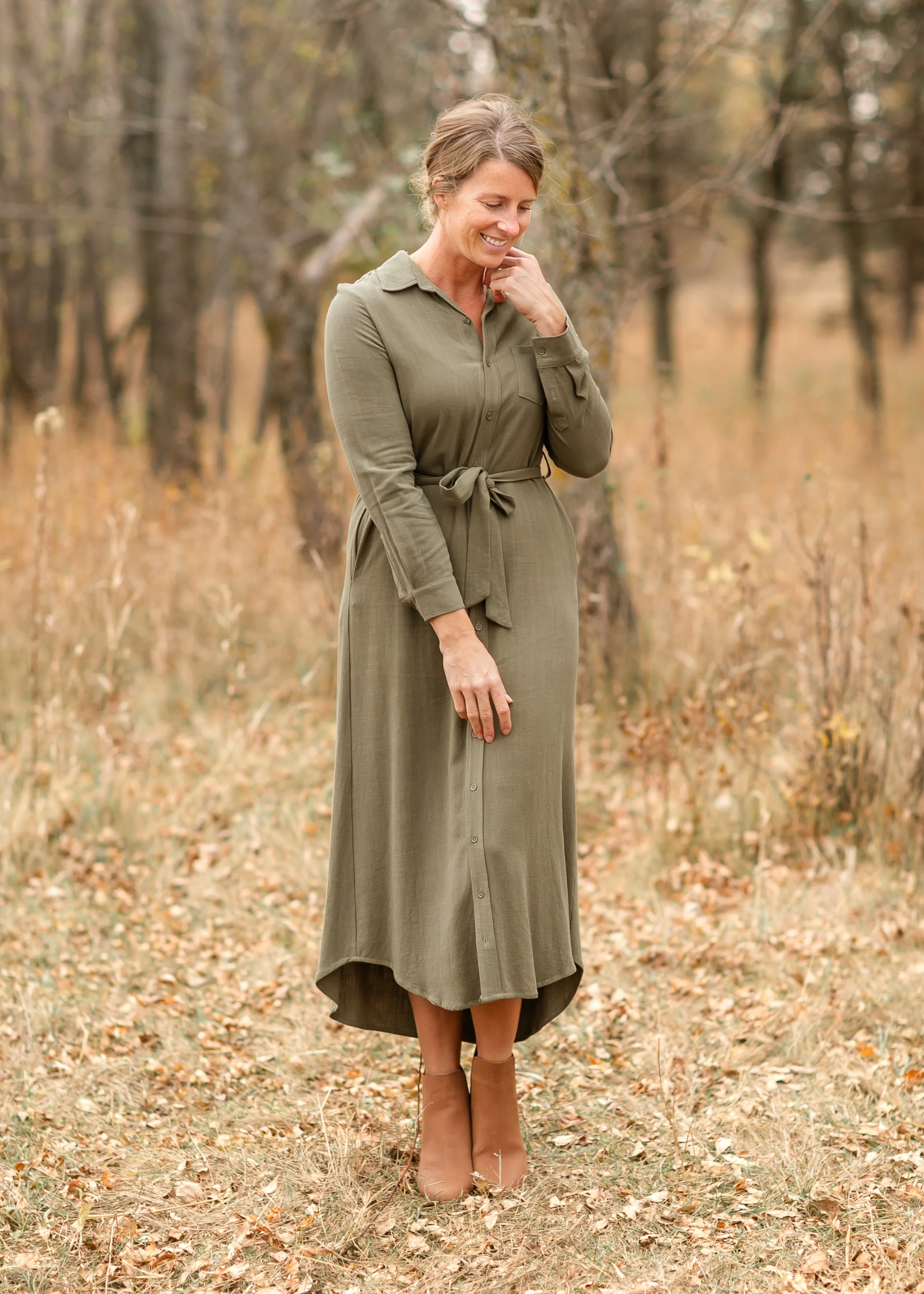 Essential Olive Long Sleeve Linen Shirt Dress - Image 9
