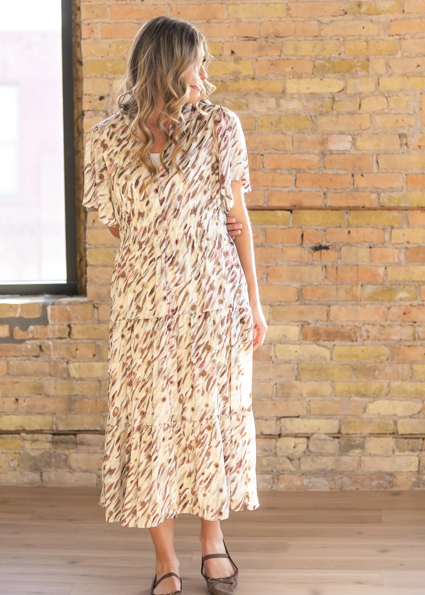 Gina Pink Abstract Short Sleeve Midi Dress - FINAL SALE - Image 17