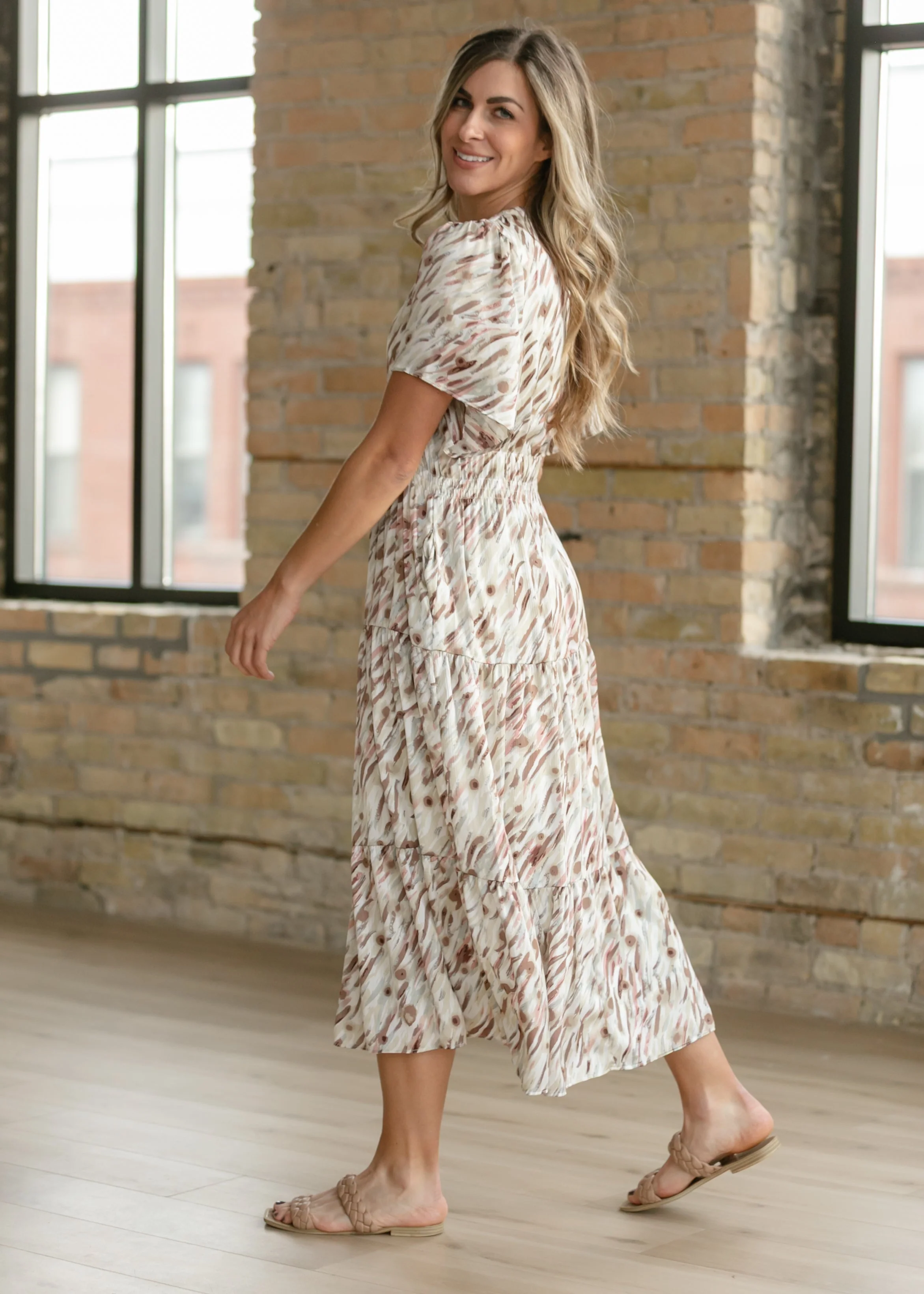 Gina Pink Abstract Short Sleeve Midi Dress - FINAL SALE - Image 6
