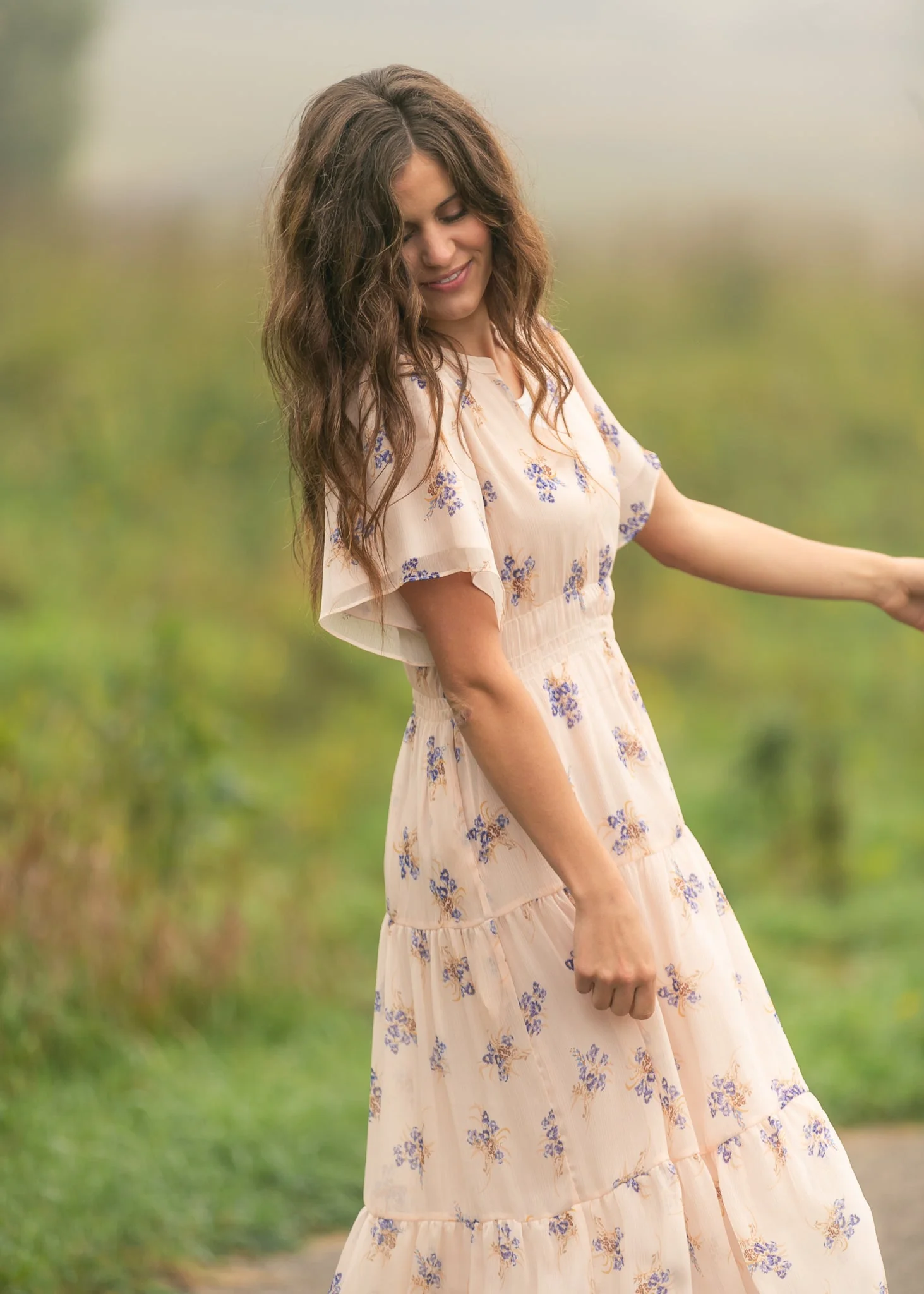 Gina Pink Floral Short Sleeve Tiered Midi Dress - Image 17