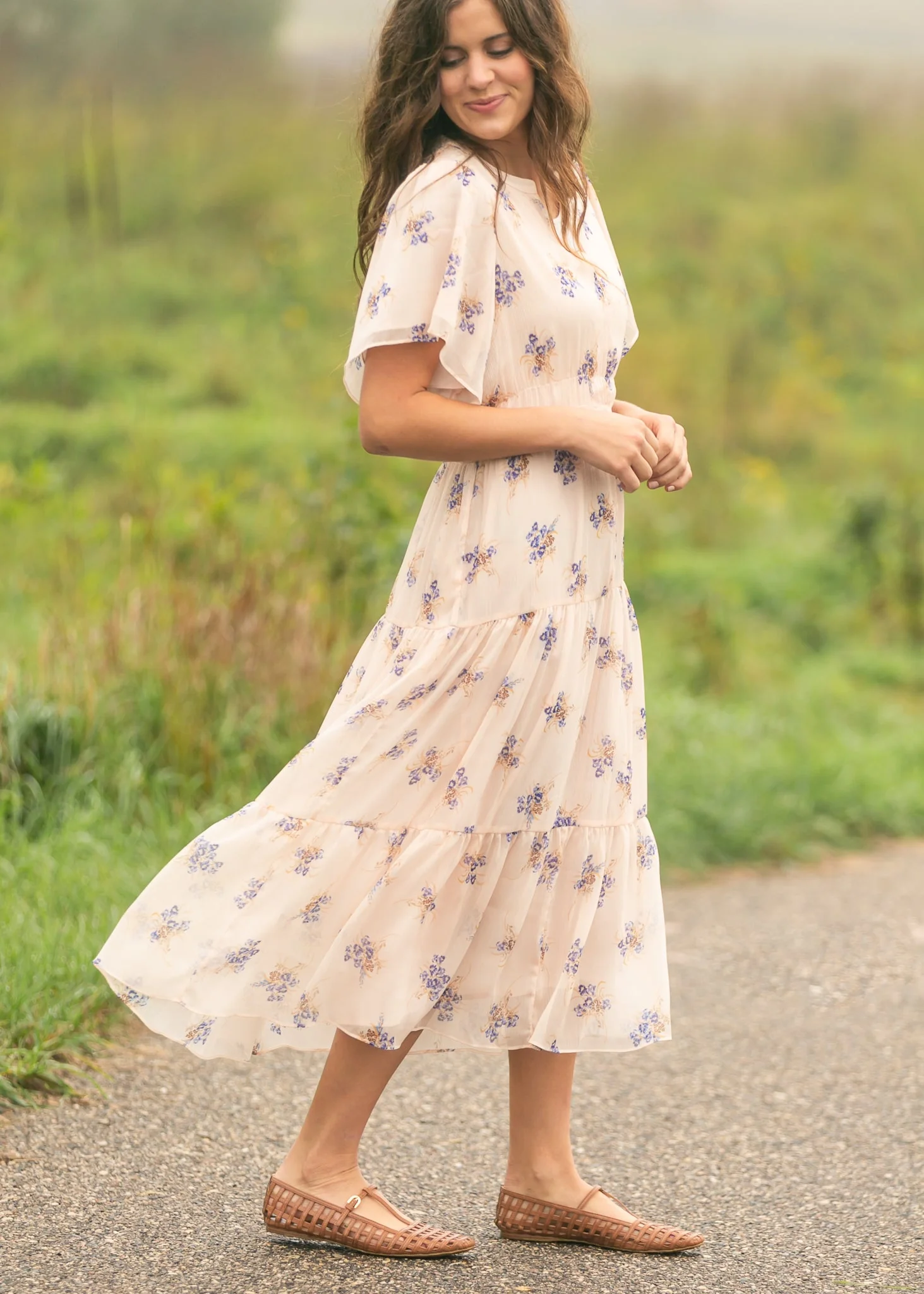 Gina Pink Floral Short Sleeve Tiered Midi Dress - Image 18