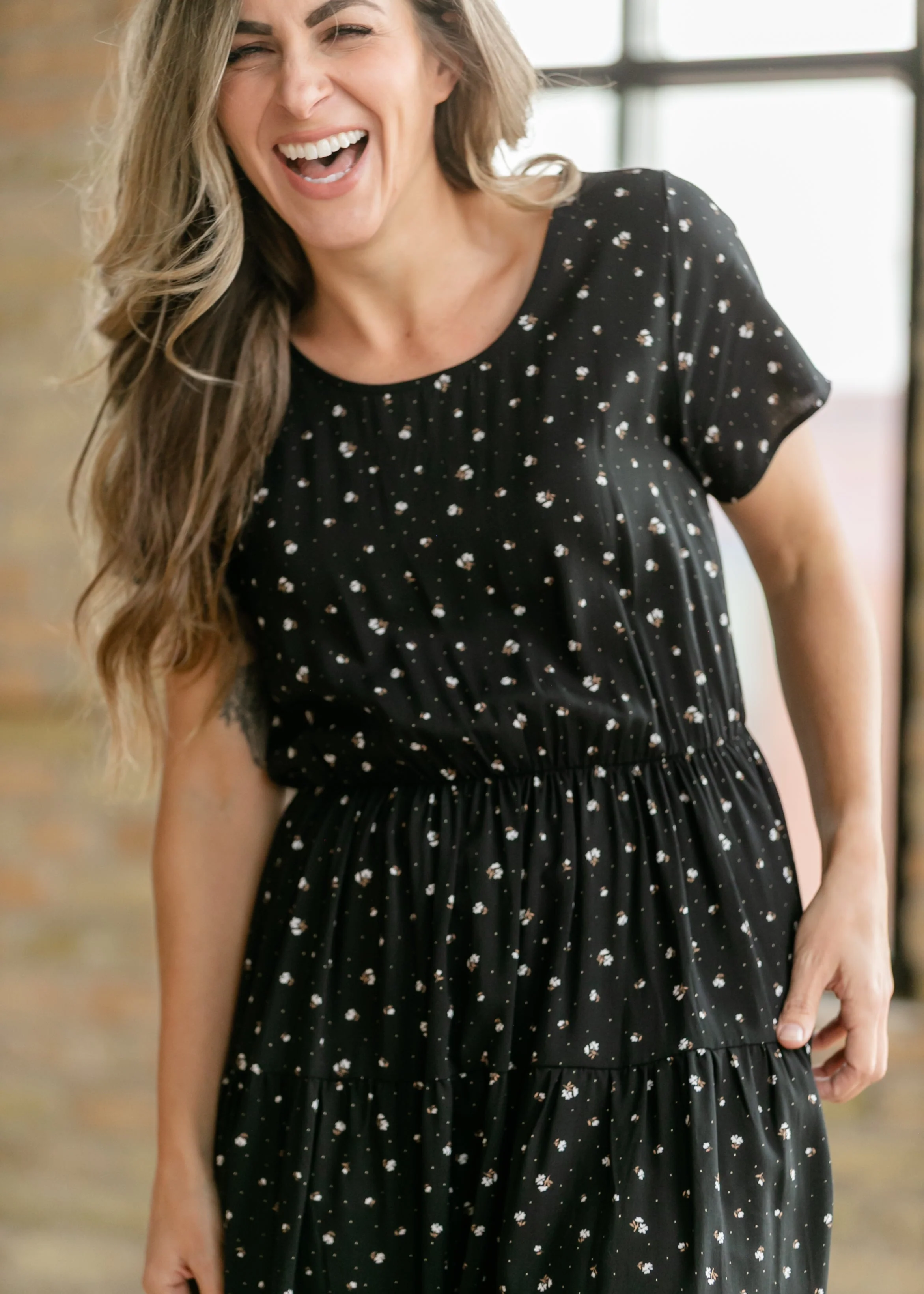 Jenna Floral Knit Short Sleeve Tiered Midi Dress - Image 13