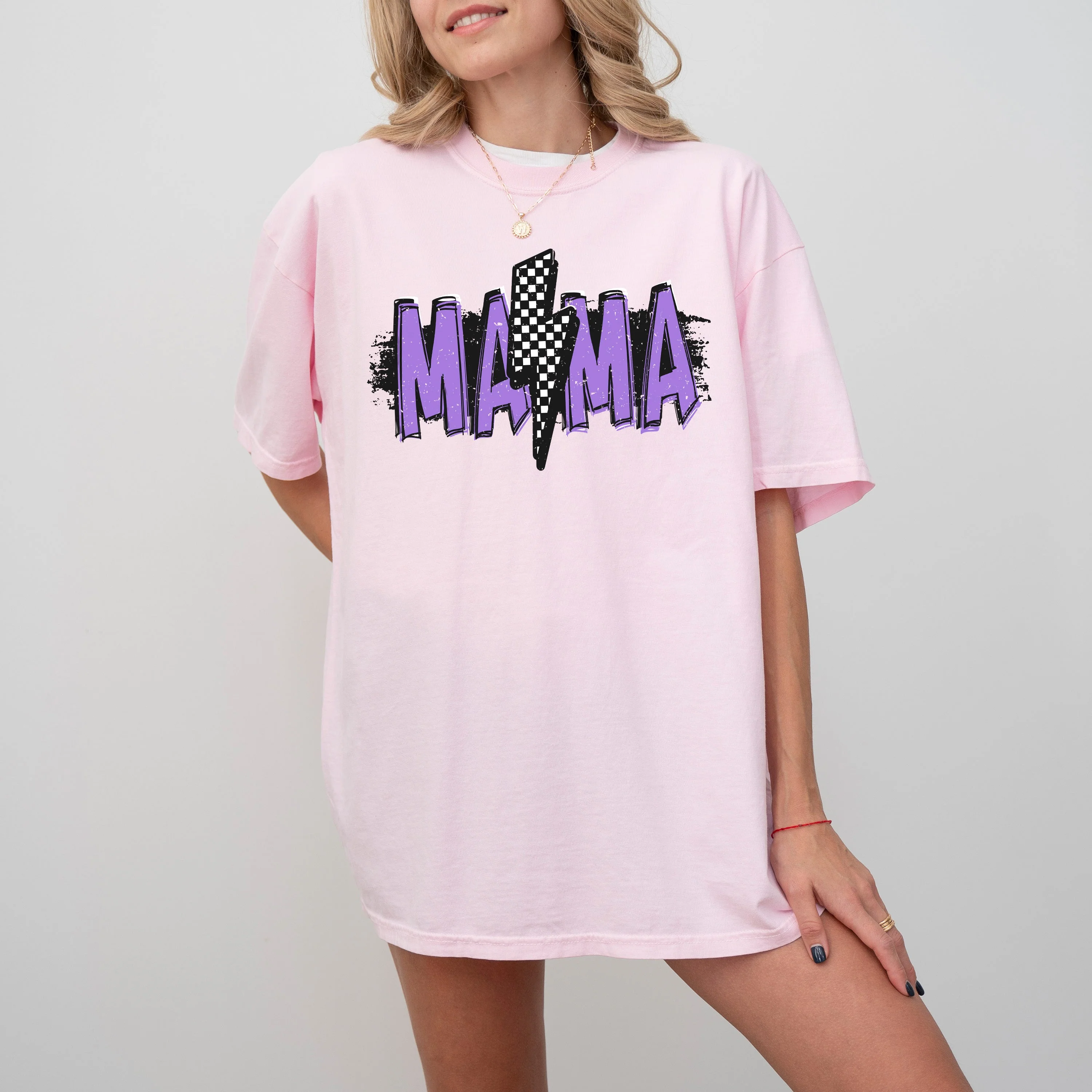 Mama Lightening Bolt, Retro, Checkered, Mother's Day, Mom Gift, Tshirt Comfort Colors T-Shirt - Image 2