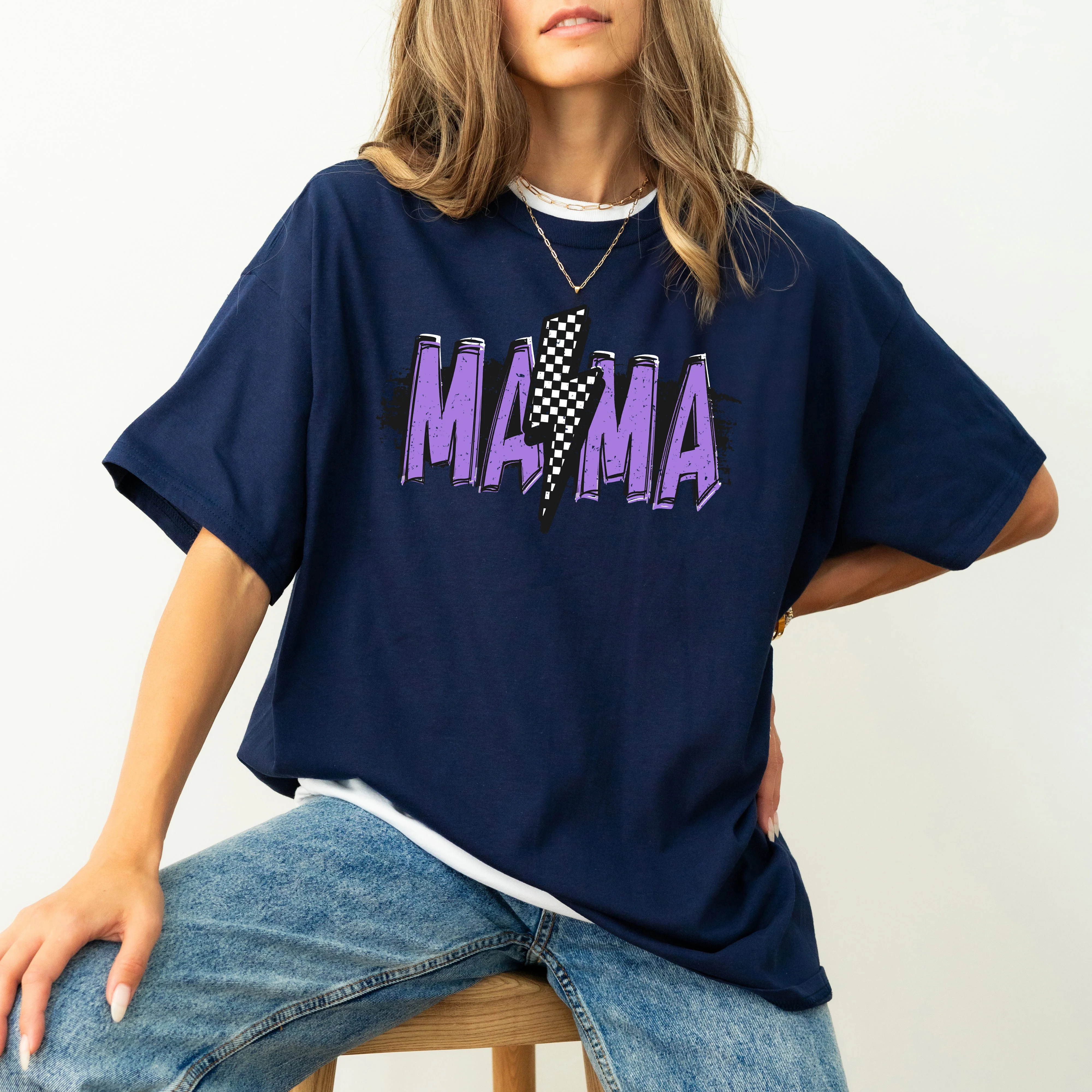Mama Lightening Bolt, Retro, Checkered, Mother's Day, Mom Gift, Tshirt Comfort Colors T-Shirt - Image 3