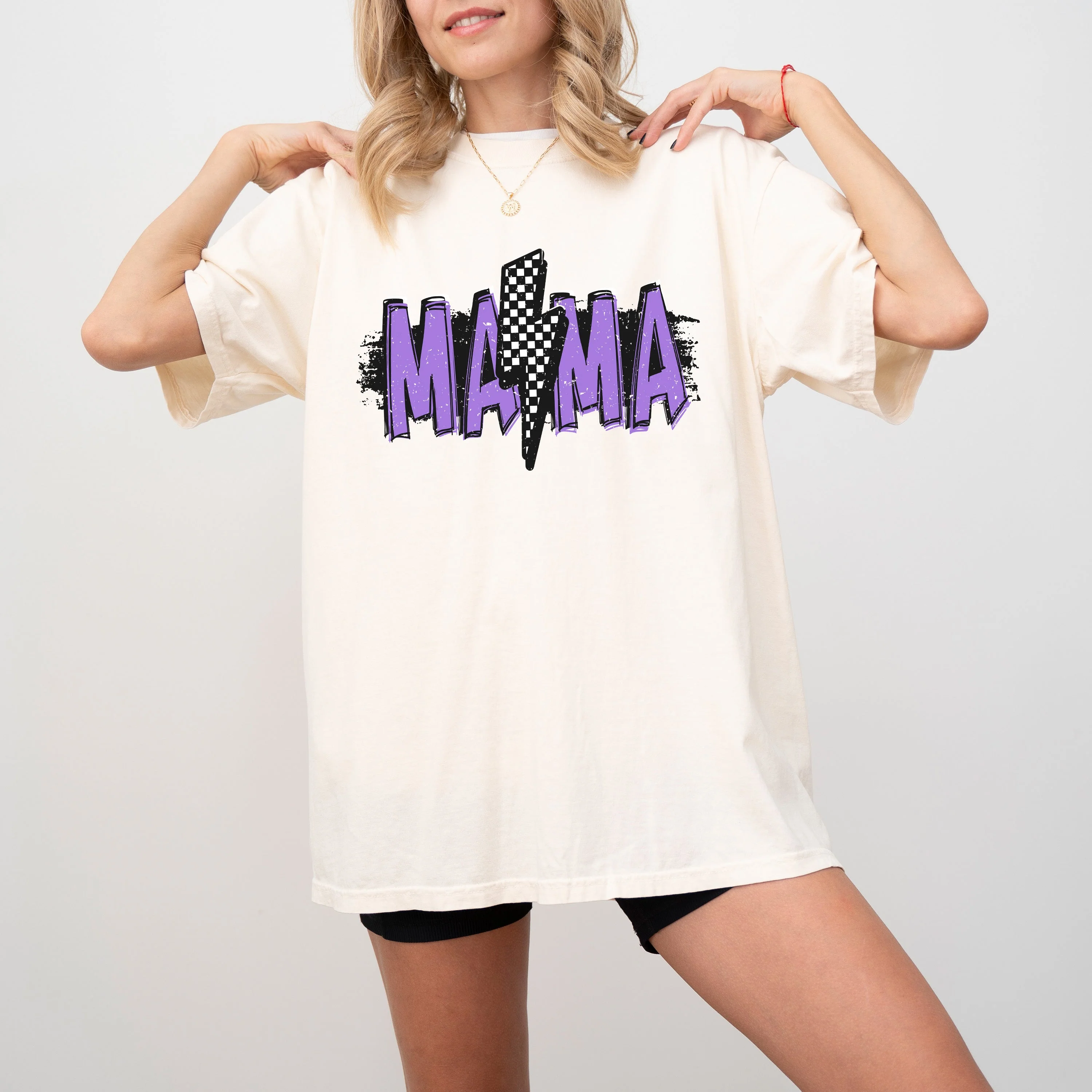 Mama Lightening Bolt, Retro, Checkered, Mother's Day, Mom Gift, Tshirt Comfort Colors T-Shirt - Image 4