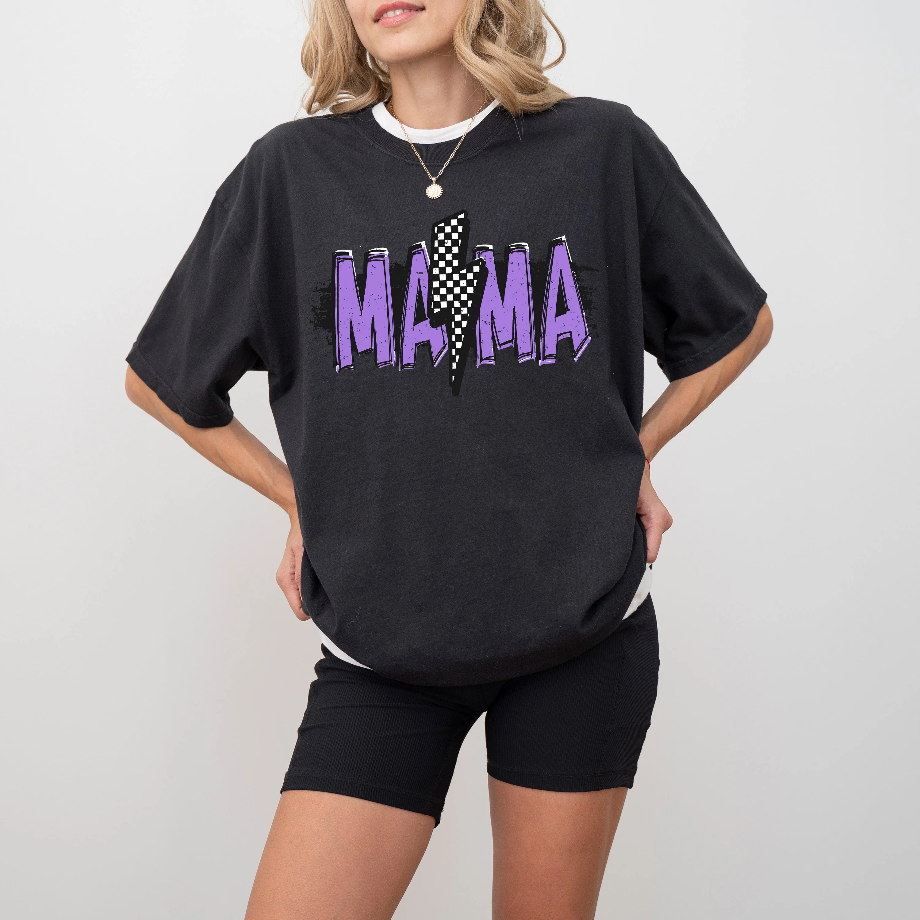 Mama Lightening Bolt, Retro, Checkered, Mother's Day, Mom Gift, Tshirt Comfort Colors T-Shirt - Image 5