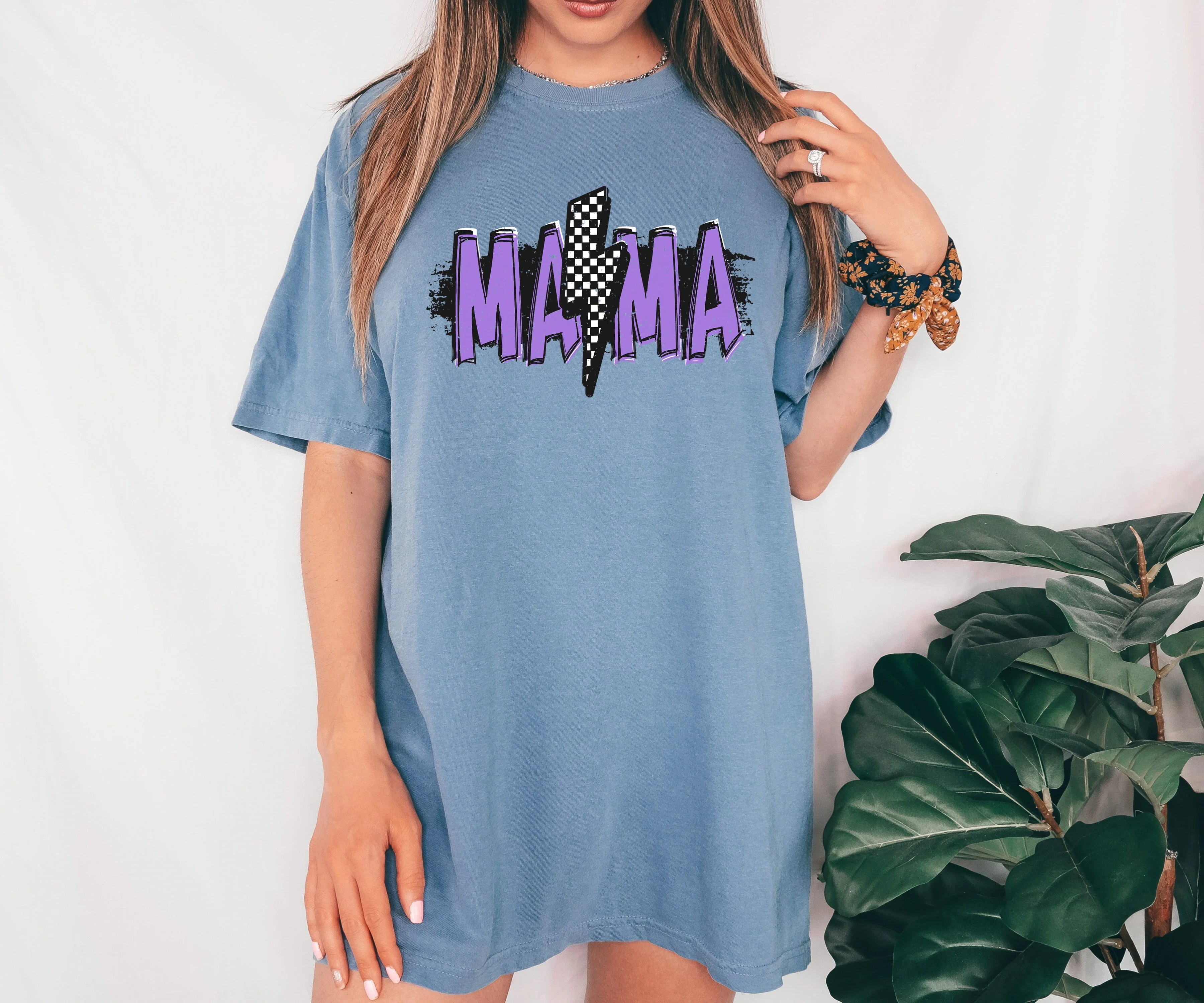 Mama Lightening Bolt, Retro, Checkered, Mother's Day, Mom Gift, Tshirt Comfort Colors T-Shirt - Image 6