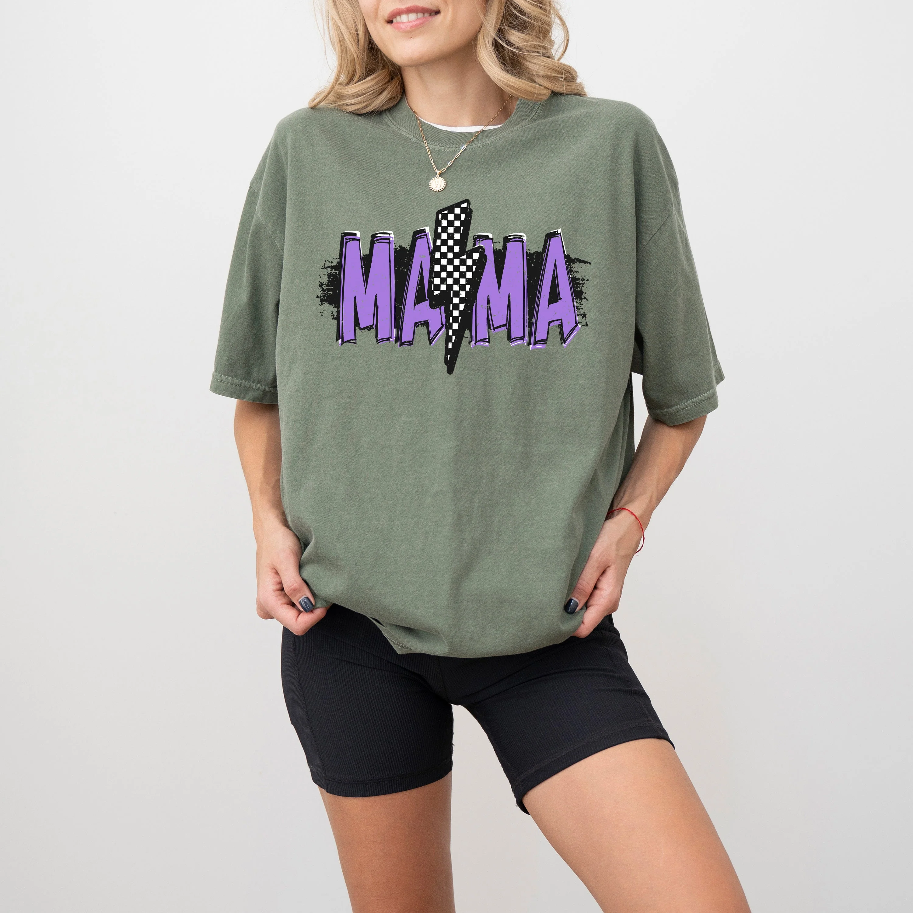 Mama Lightening Bolt, Retro, Checkered, Mother's Day, Mom Gift, Tshirt Comfort Colors T-Shirt - Image 7