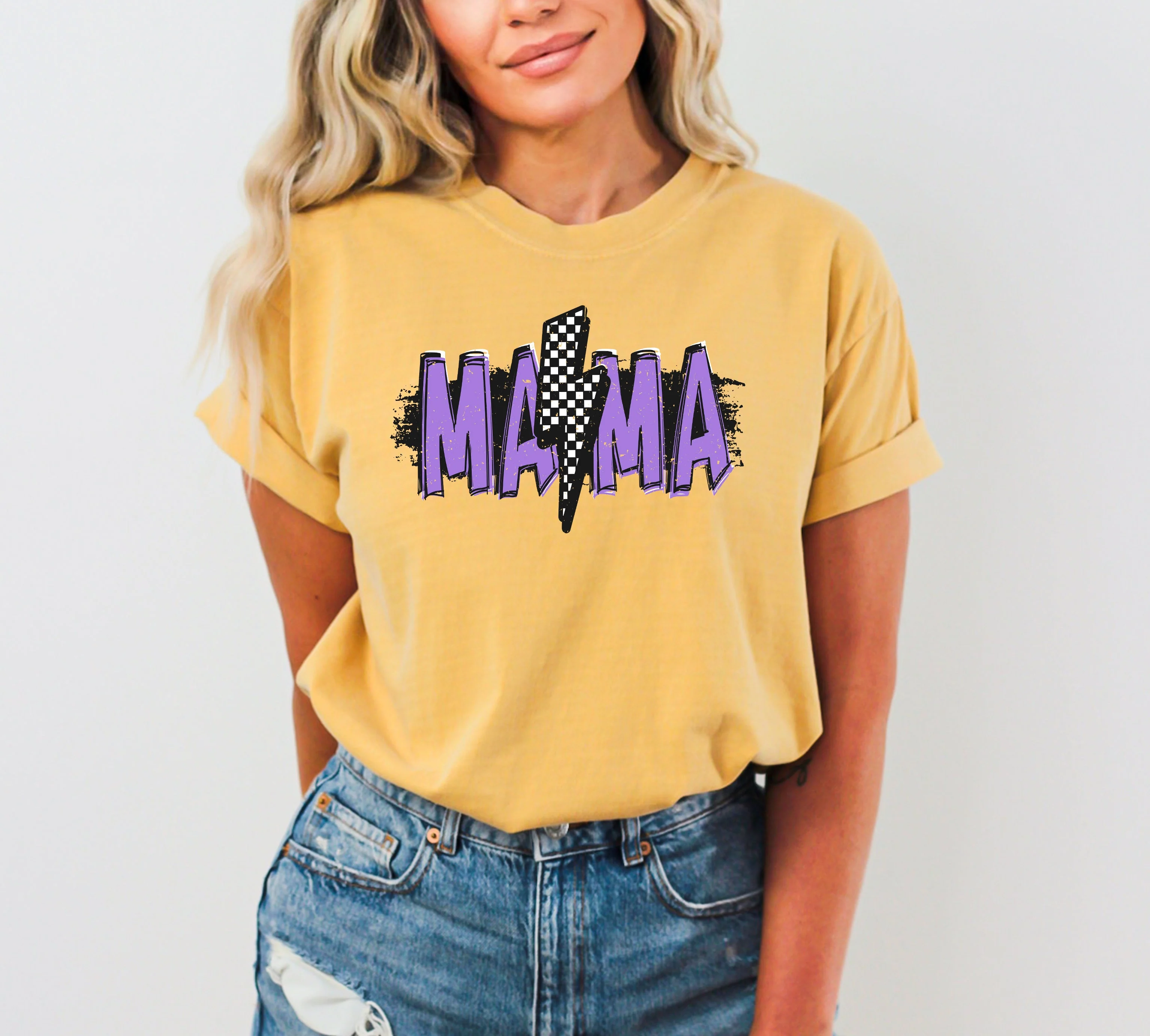 Mama Lightening Bolt, Retro, Checkered, Mother's Day, Mom Gift, Tshirt Comfort Colors T-Shirt - Image 8
