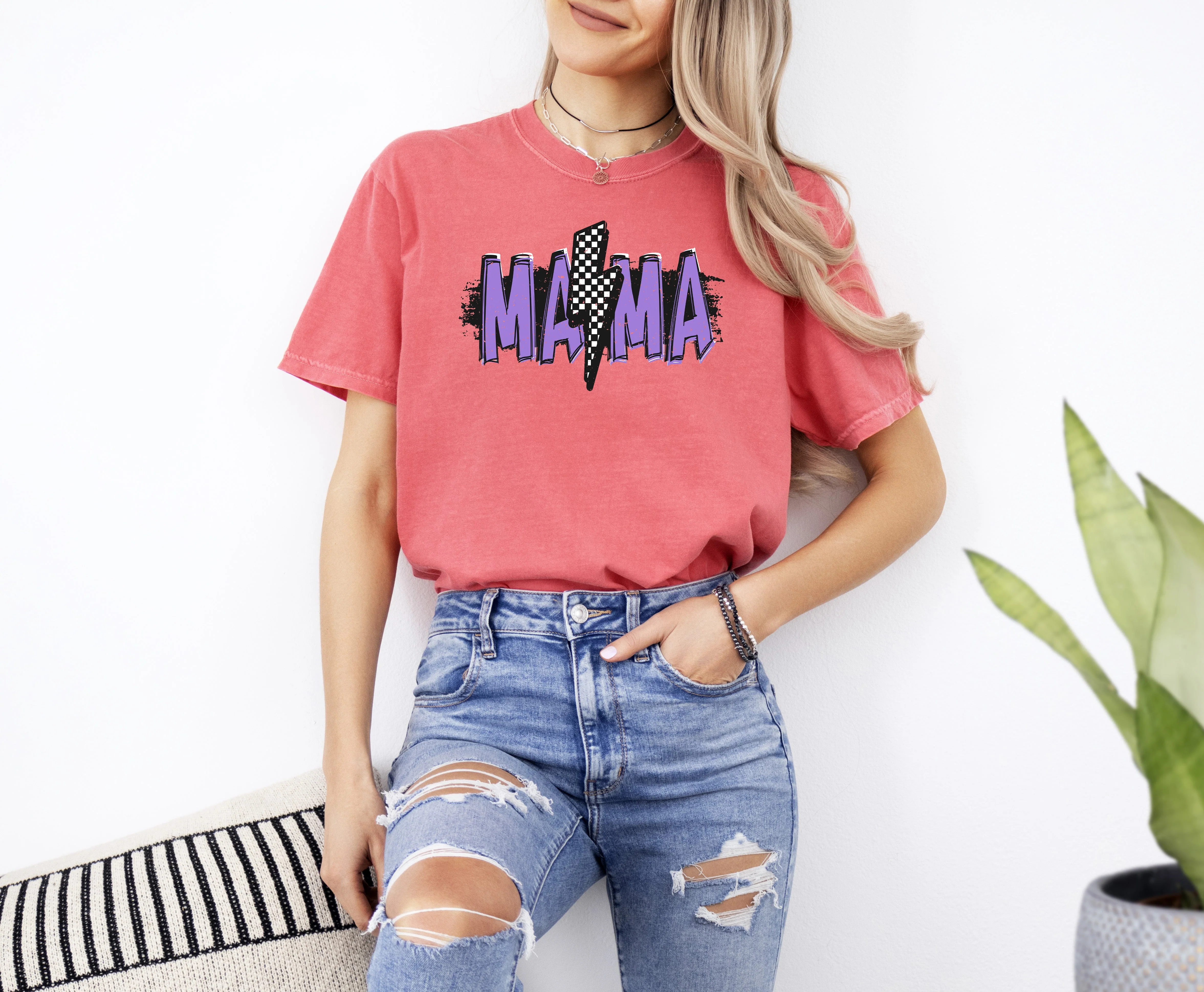 Mama Lightening Bolt, Retro, Checkered, Mother's Day, Mom Gift, Tshirt Comfort Colors T-Shirt - Image 9