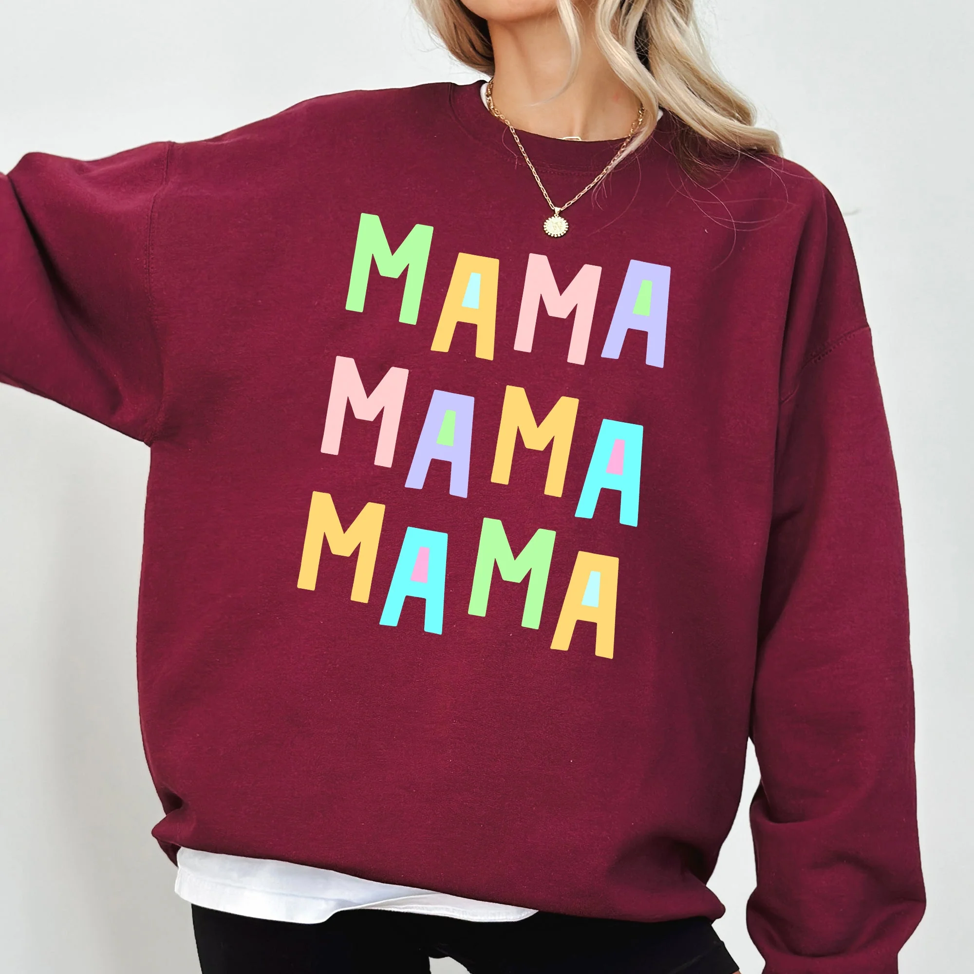 Mama Mama Mama Sweatshirt, Positivity, Funny, Sarcastic, Mom Gift, Mental Health, Colorful, Pastel, Crewneck, Crew Neck Sweatshirt - Image 4