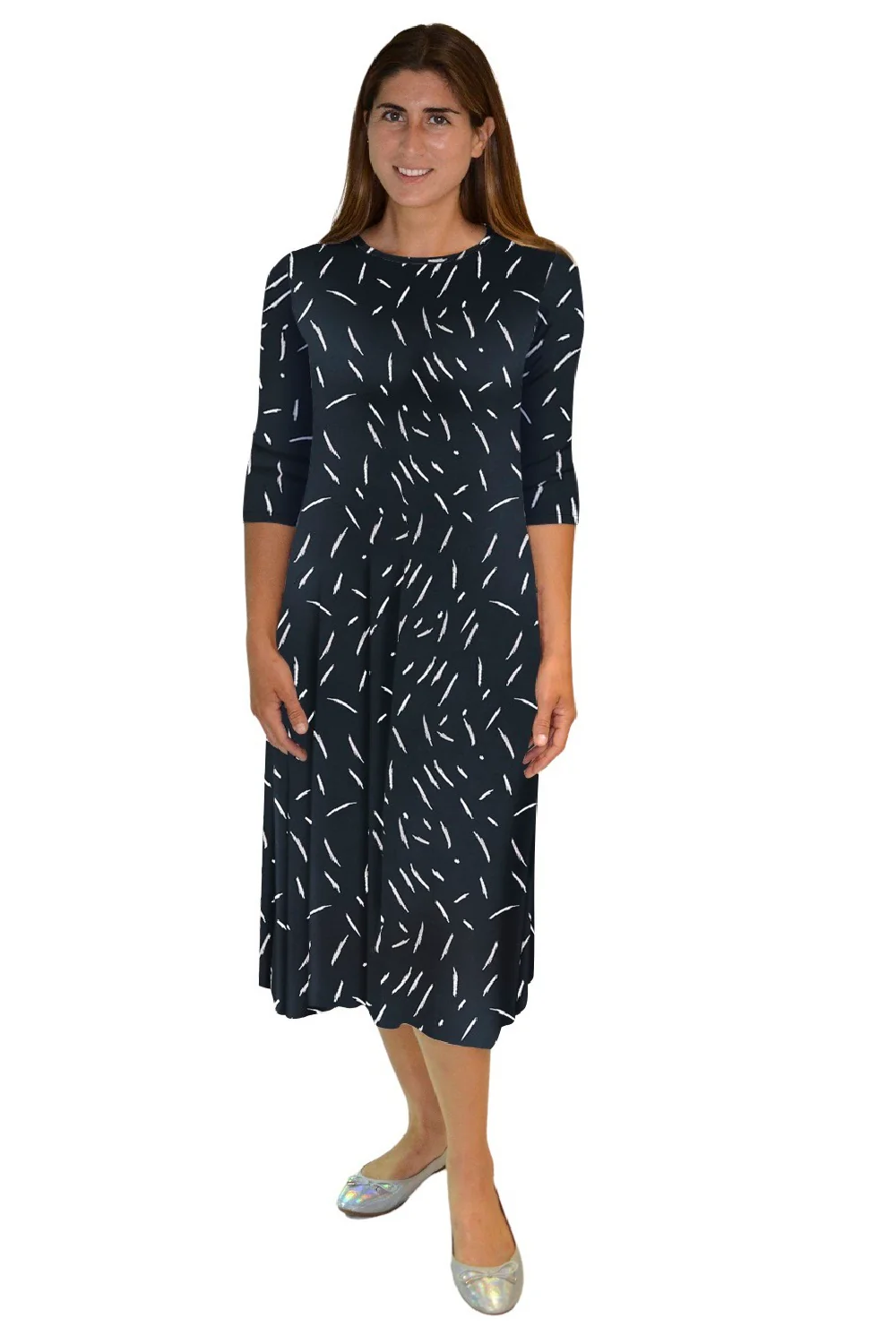 Mid-Calf 3/4 Sleeve Swing Dress with Pockets - Image 11