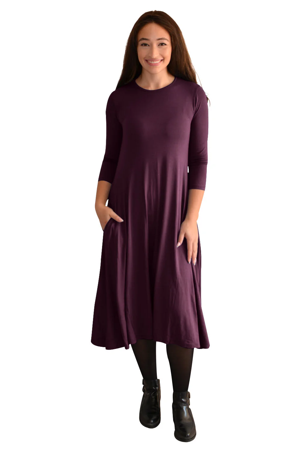 Mid-Calf 3/4 Sleeve Swing Dress with Pockets - Image 12
