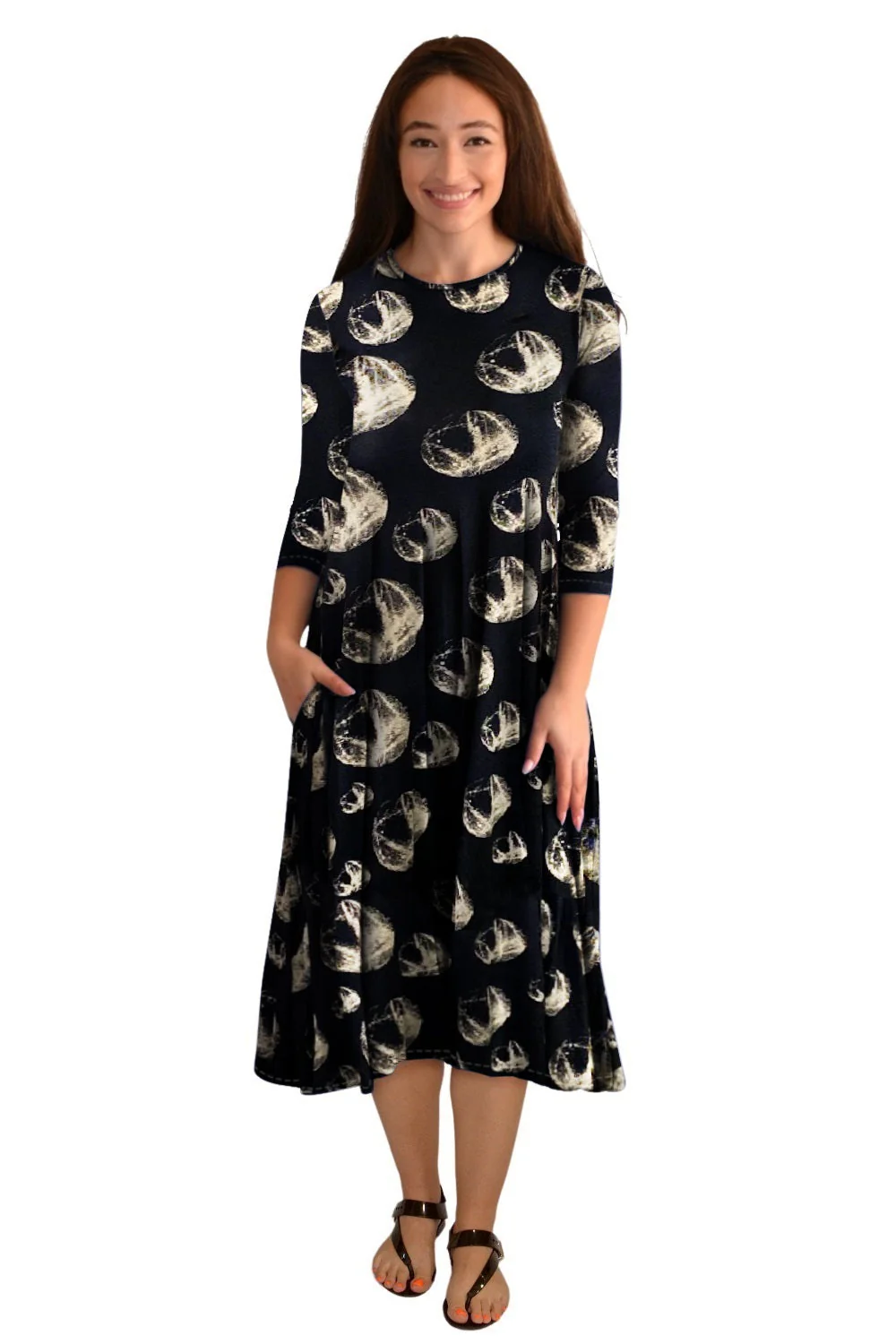 Mid-Calf 3/4 Sleeve Swing Dress with Pockets - Image 14