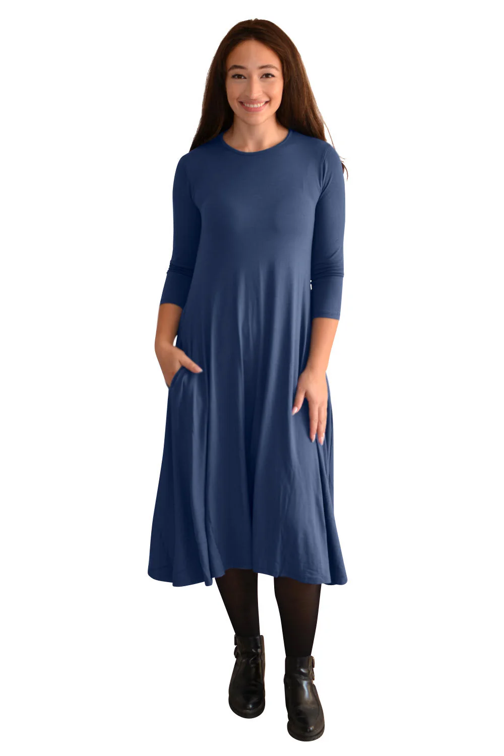 Mid-Calf 3/4 Sleeve Swing Dress with Pockets - Image 15