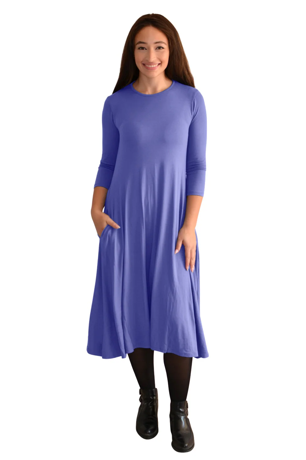 Mid-Calf 3/4 Sleeve Swing Dress with Pockets - Image 16