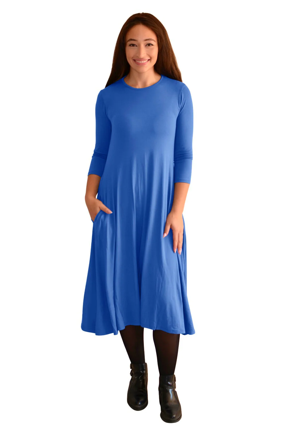 Mid-Calf 3/4 Sleeve Swing Dress with Pockets - Image 18