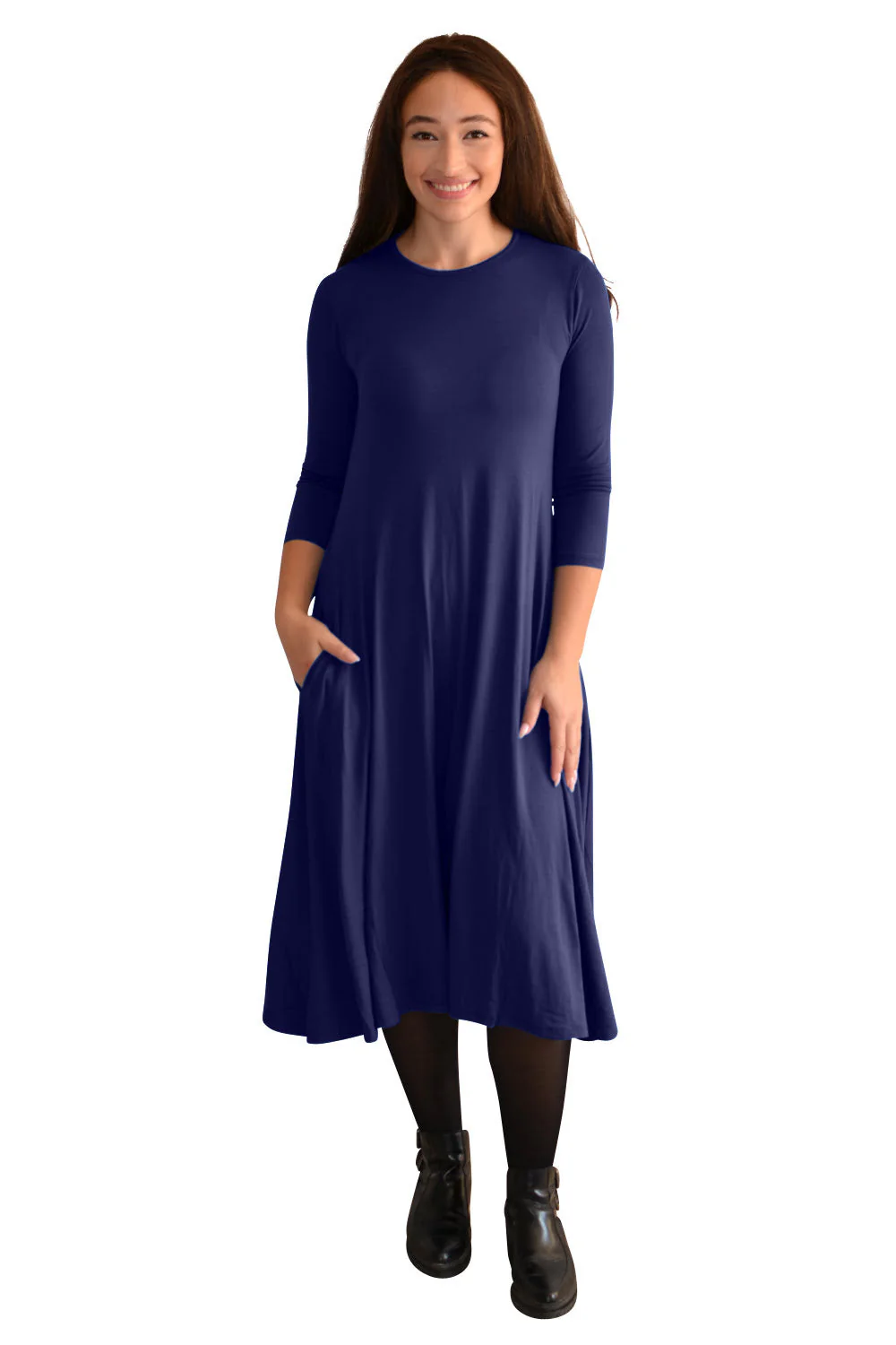 Mid-Calf 3/4 Sleeve Swing Dress with Pockets - Image 19