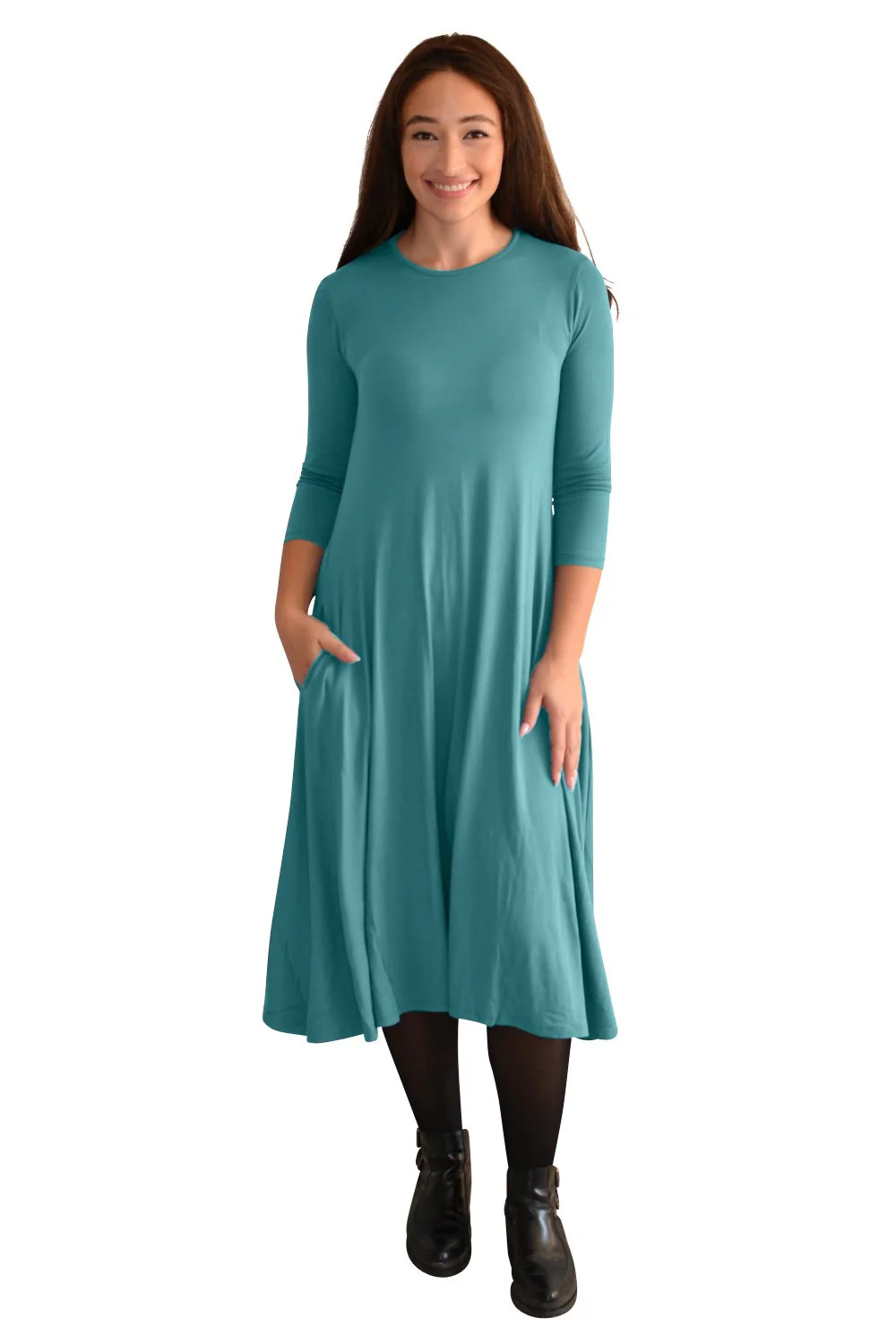 Mid-Calf 3/4 Sleeve Swing Dress with Pockets - Image 20