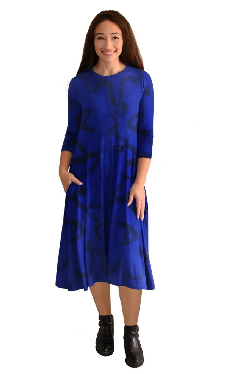 Mid-Calf 3/4 Sleeve Swing Dress with Pockets - Image 22