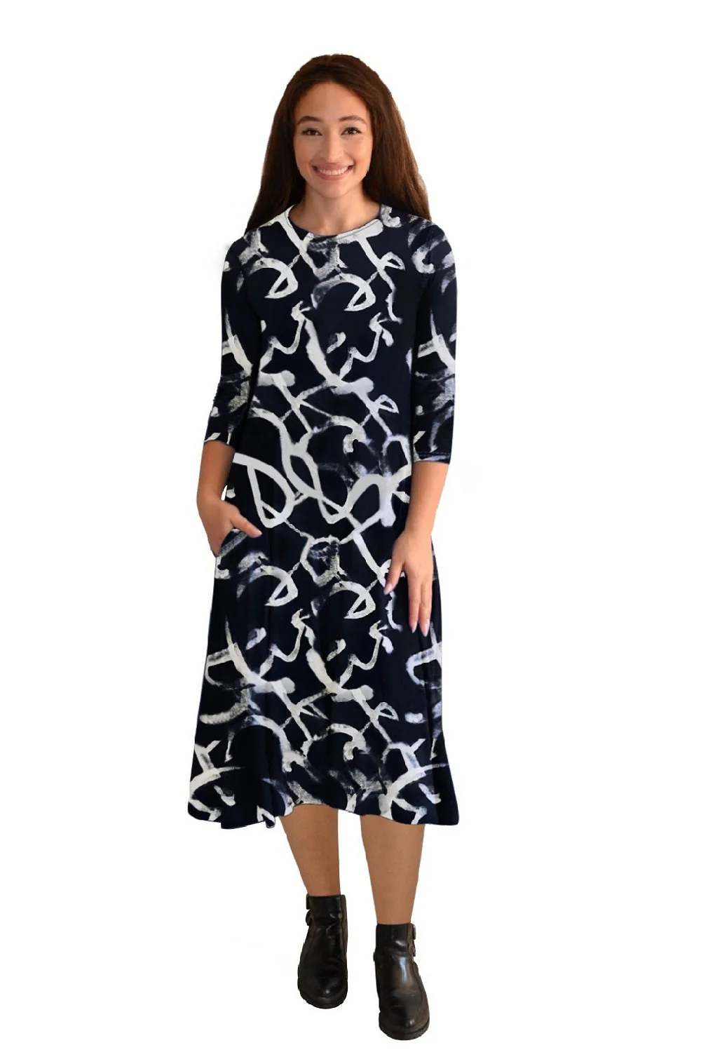 Mid-Calf 3/4 Sleeve Swing Dress with Pockets - Image 23