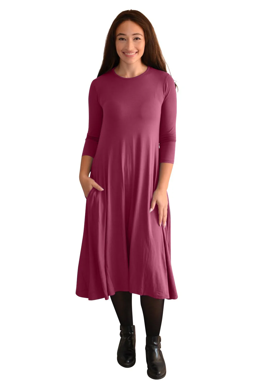 Mid-Calf 3/4 Sleeve Swing Dress with Pockets - Image 24