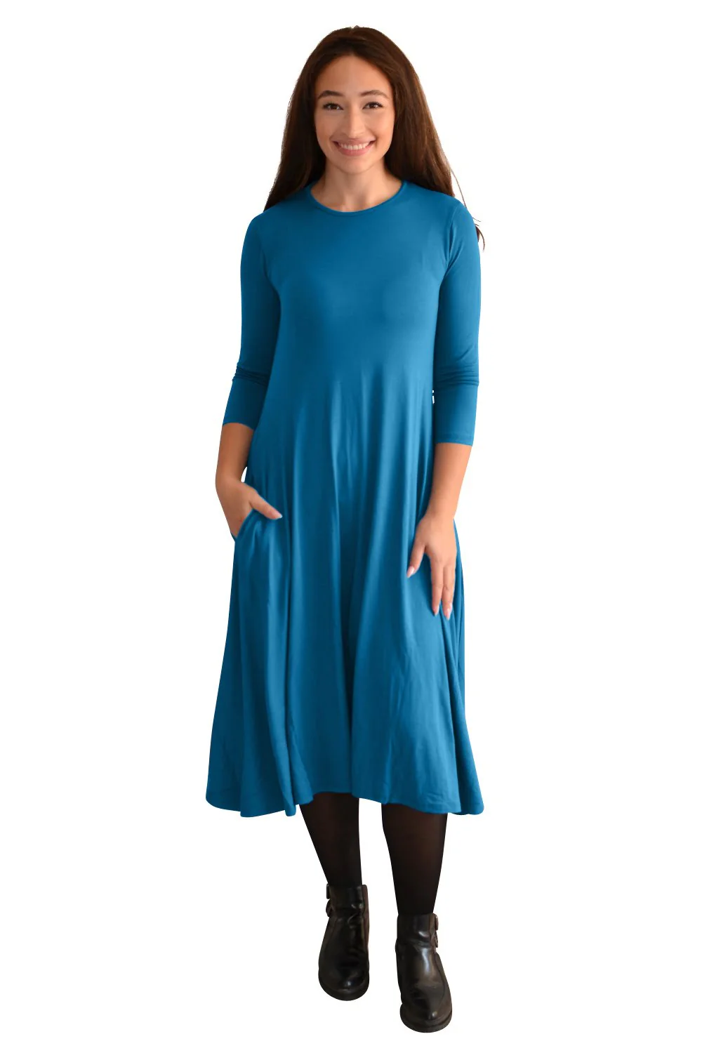 Mid-Calf 3/4 Sleeve Swing Dress with Pockets - Image 25