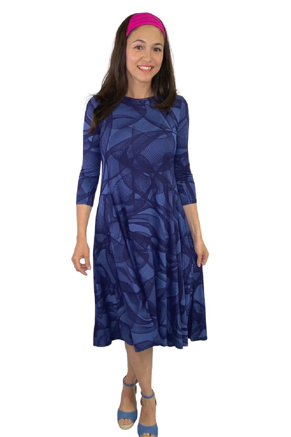 Mid-Calf 3/4 Sleeve Swing Dress with Pockets - Image 26