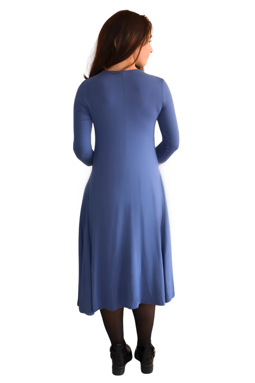 Mid-Calf 3/4 Sleeve Swing Dress with Pockets - Image 4