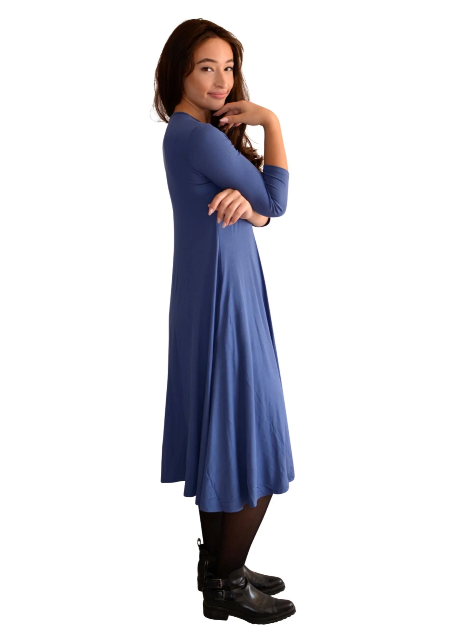 Mid-Calf 3/4 Sleeve Swing Dress with Pockets - Image 5