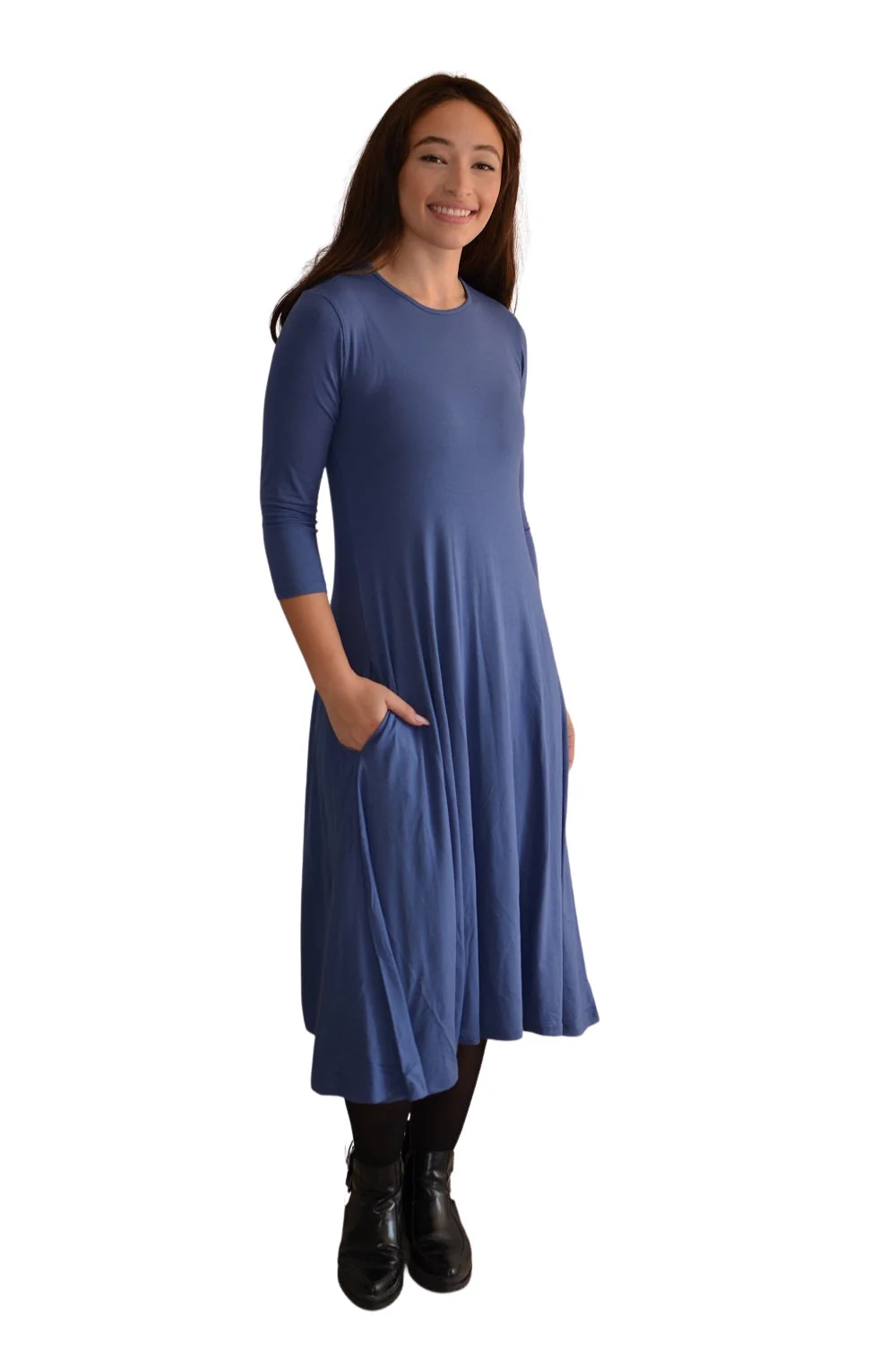 Mid-Calf 3/4 Sleeve Swing Dress with Pockets - Image 6