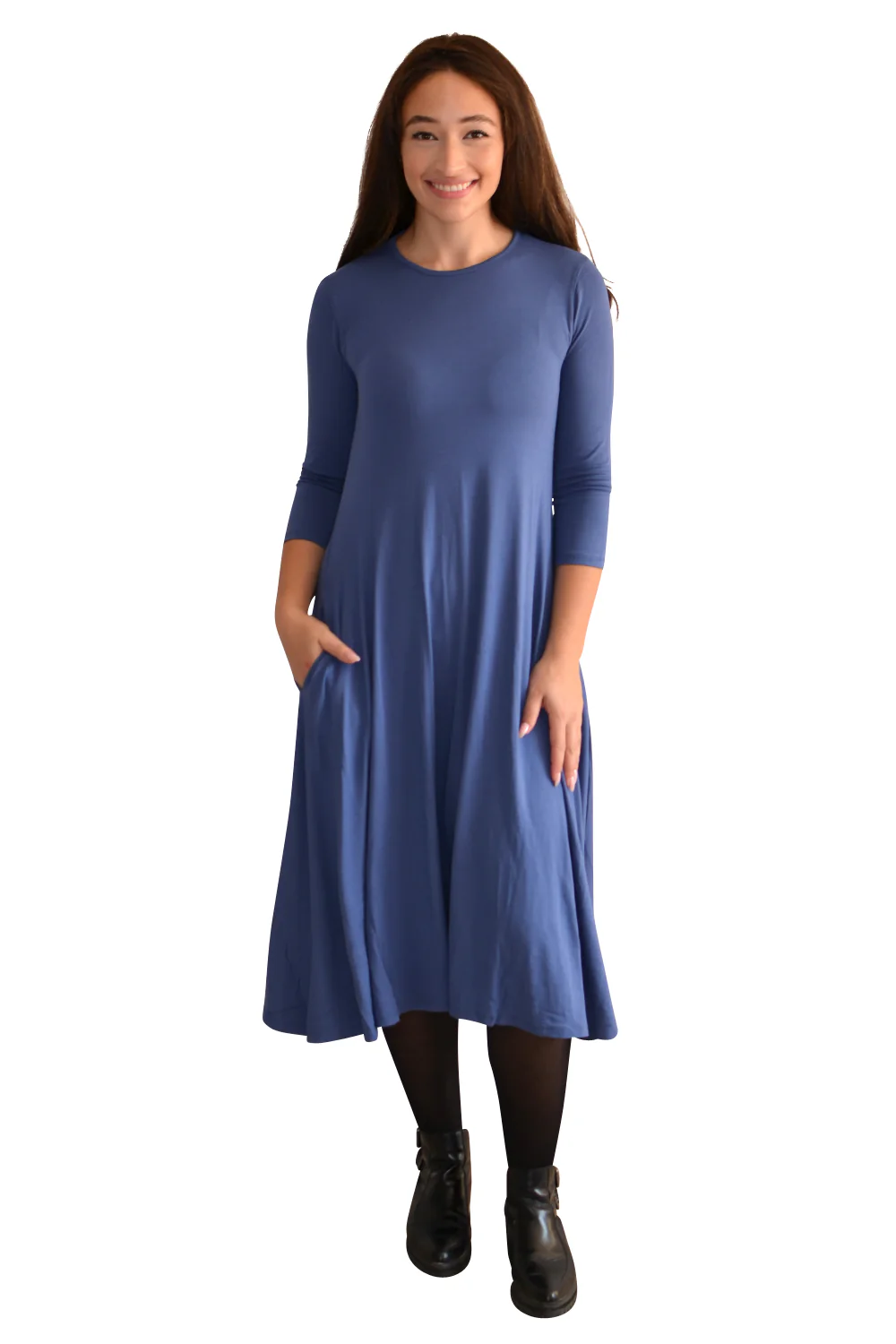 Mid-Calf 3/4 Sleeve Swing Dress with Pockets - Image 7
