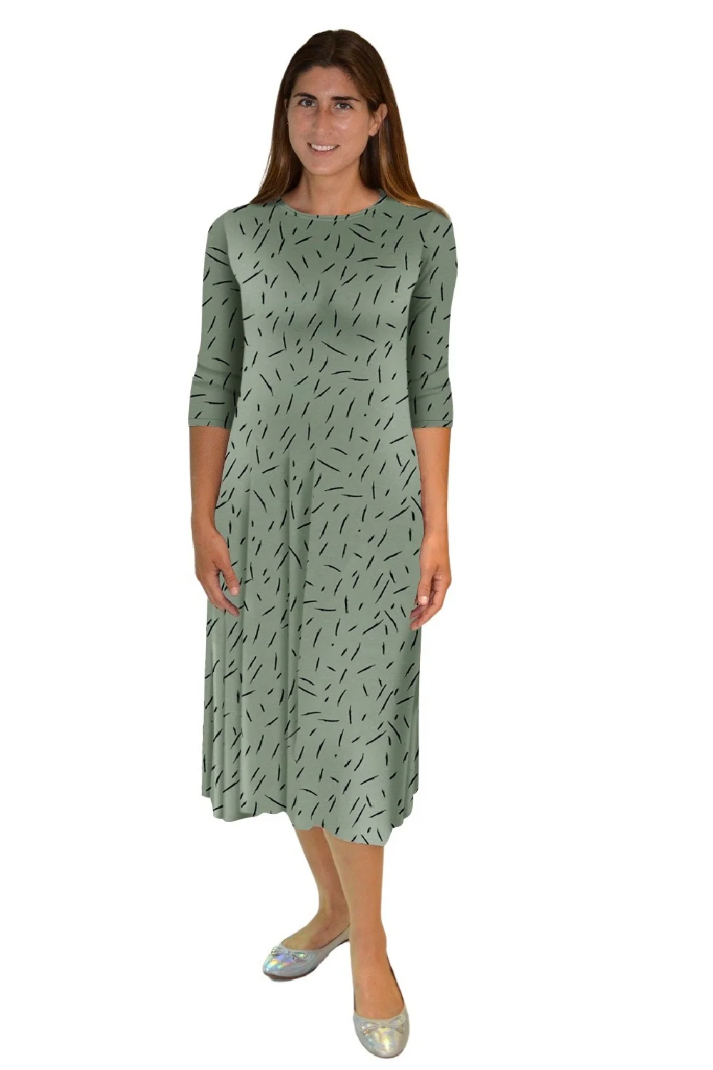 Mid-Calf 3/4 Sleeve Swing Dress with Pockets - Image 9
