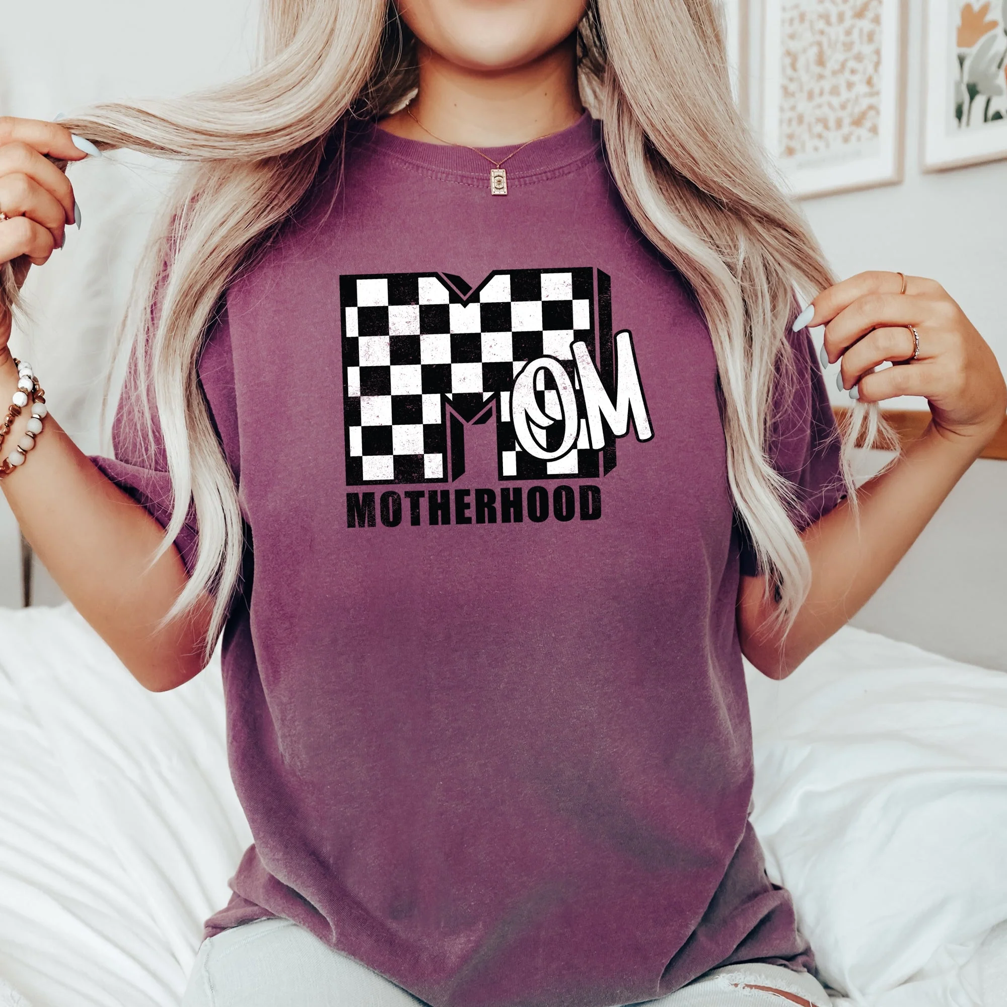 Mom, Comfort Colors, Motherhood, MTV, Retro, Checkerboard, Comfort Colors Tshirt - Image 2