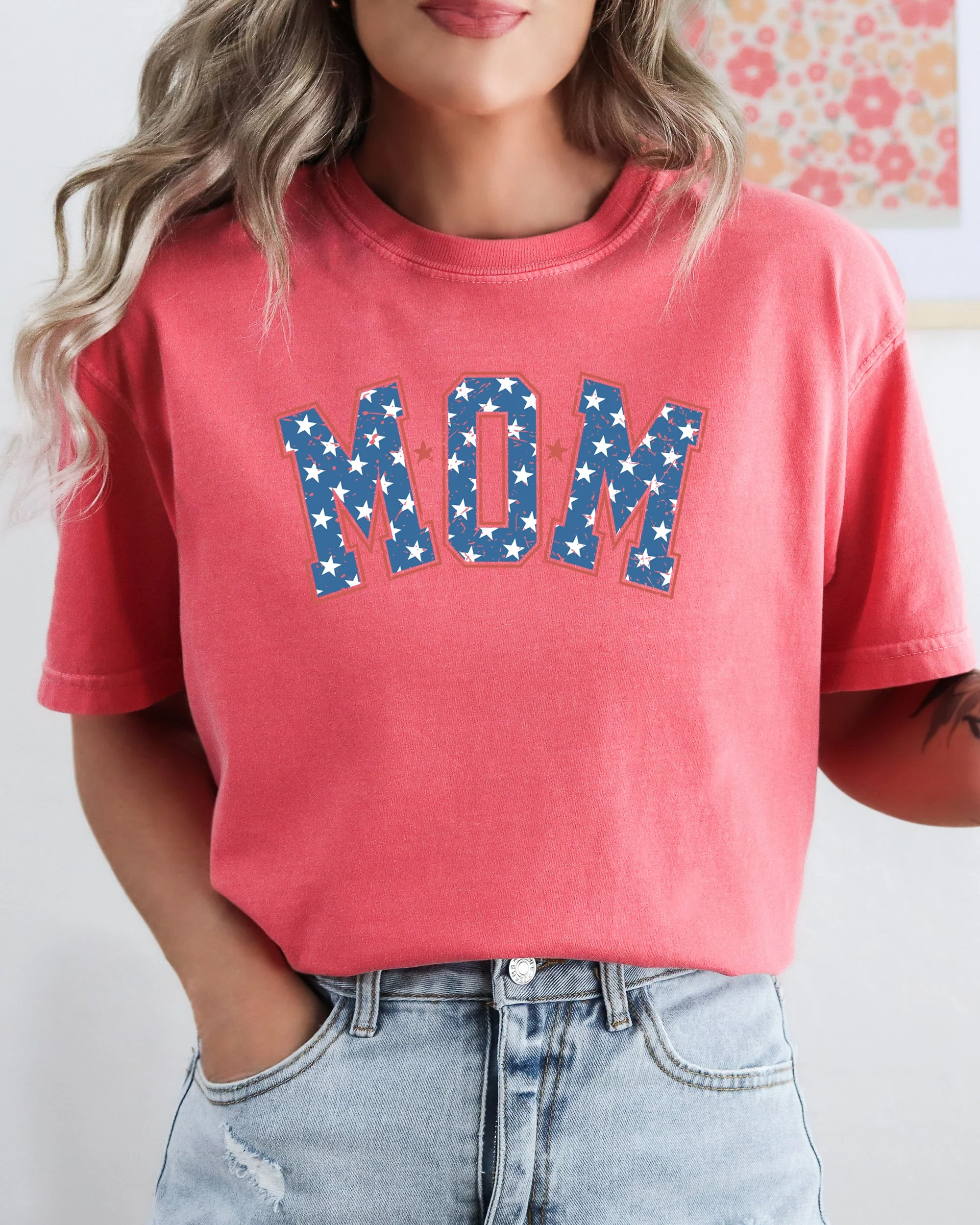 Mom, USA, America, Patriotic, Independence Day, Fourth Of July, 4th Of July Tshirt Comfort Colors T-Shirt - Image 3